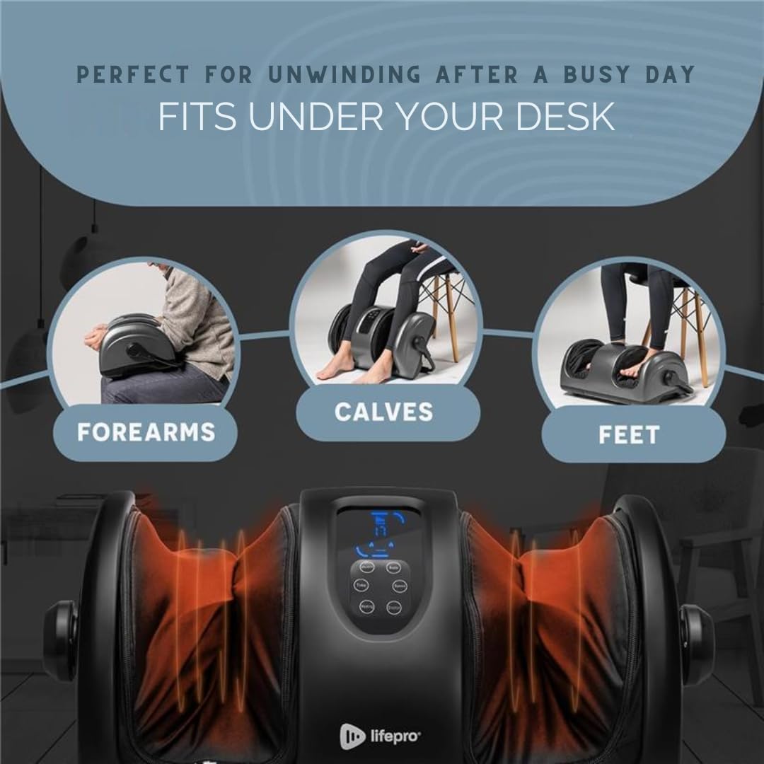 LifePro Calf Massager With 2 Heat Levels -Lightweight Foot Massager Machine -360° Adjustable Leg & Feet Massage with Remote Control (Black) (Black)
