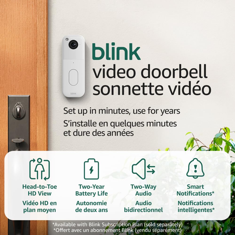 All-new Blink Video Doorbell – Head-to-toe HD view, two-year battery life, and simple setup. Required Sync Module not included – Add-On (Black)