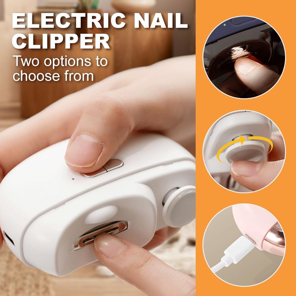3 in 1 Electric Automatic Nail Clippers with Polishing, Safe Nail Trimmer with 2 Adjustable Speeds, Baby Nail Cutter, USB Rechargeable Electric Nail Clippers for Seniors, Adults, Children (Purple)
