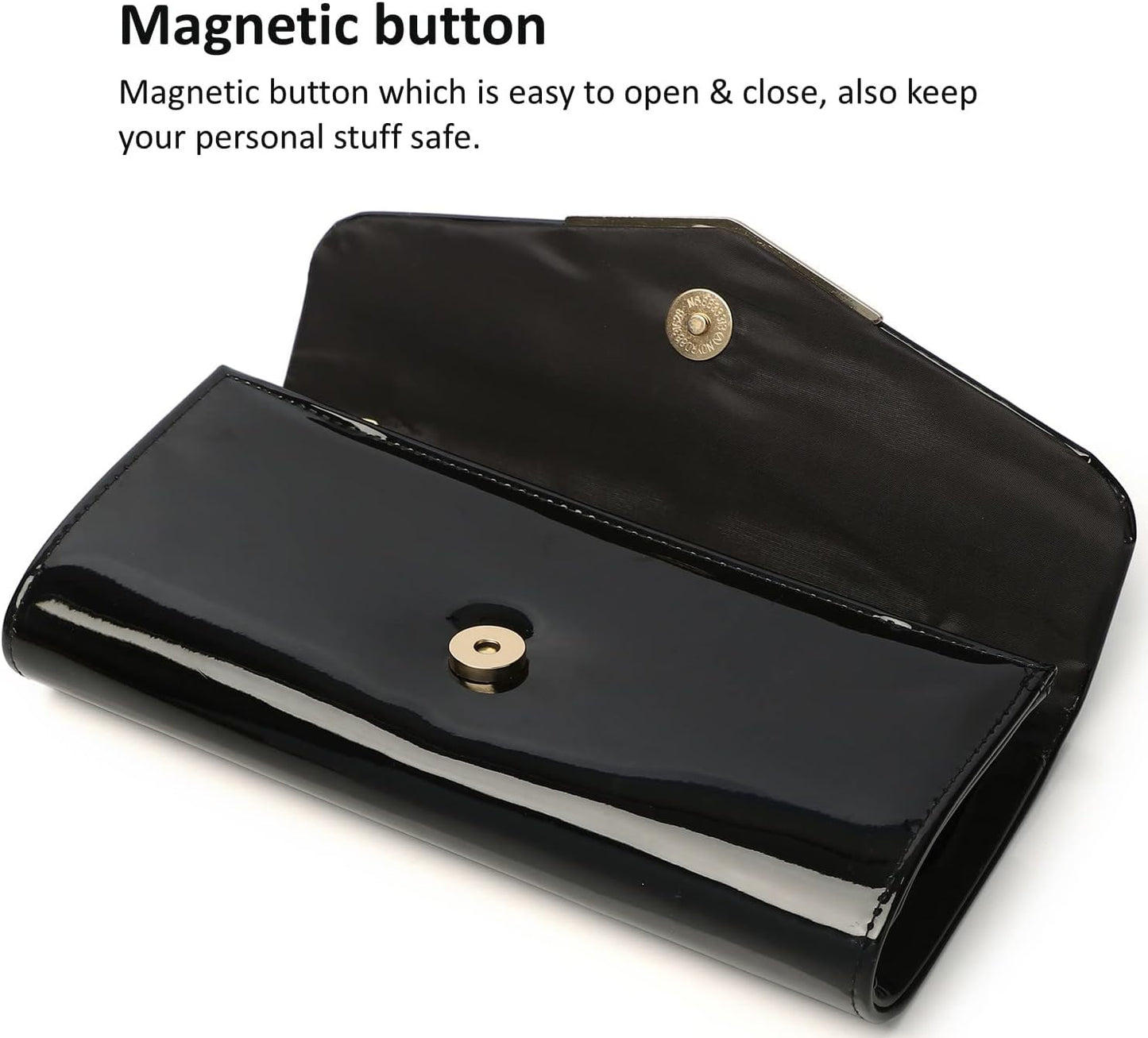 MUDUO Patent Leather Envelope Clutch Purse Shiny Candy Foldover Clutch Evening Bag for Women (7018-Silver)