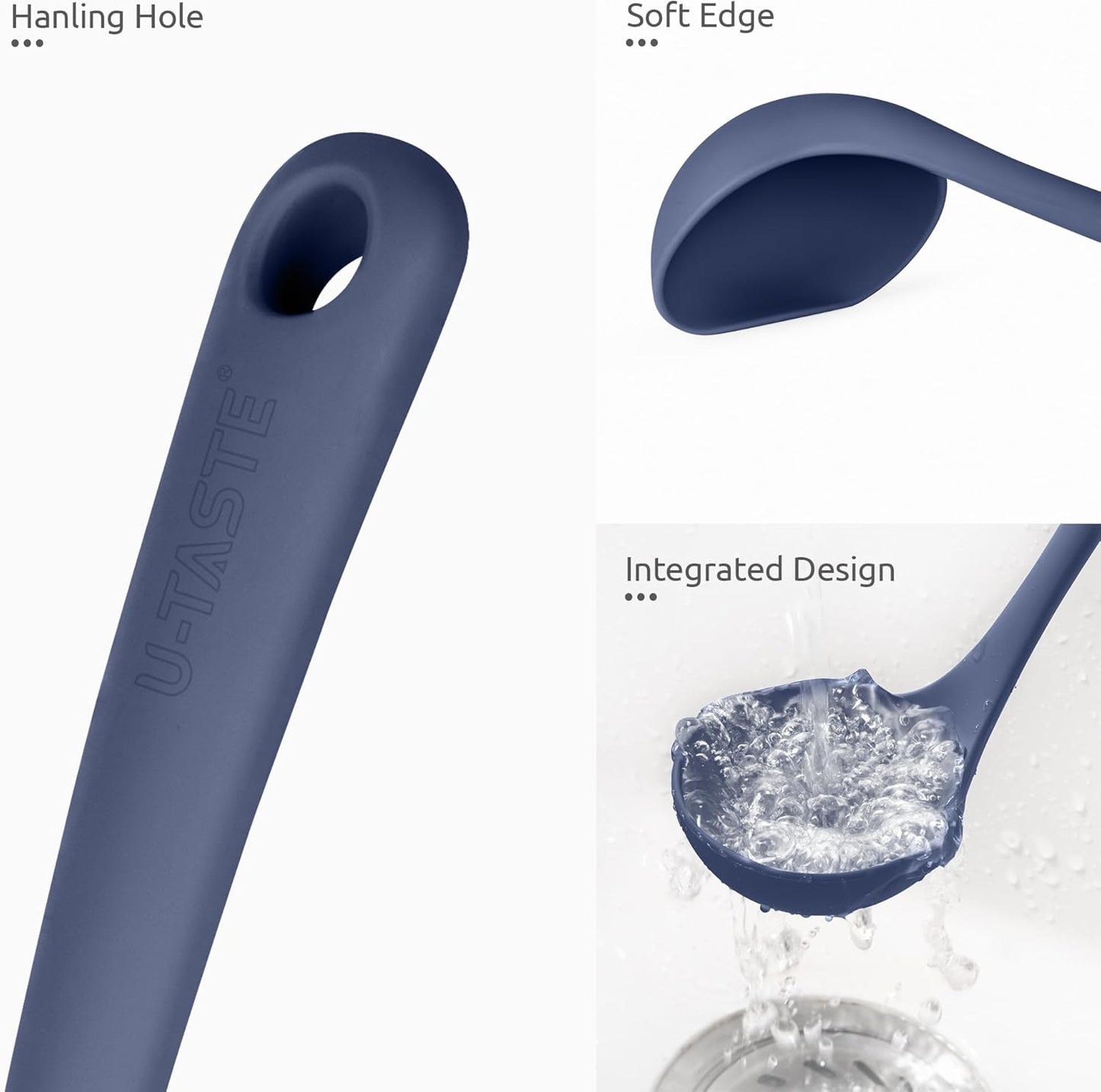 13 inch Silicone Soup Ladle: U-Taste 600ºF Heat Resistant 4 oz Large Non-Stick Seamless Rubber Kitchen Deep Serving Spoon with Non-Slip Solid Long Handle for Cooking Sauce/Stews/Gravies/Chili(Purple)