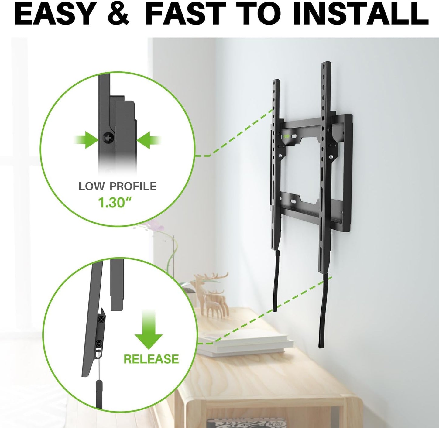 USX MOUNT Fixed TV Wall Mount with Low Profile for Most 26-60" Flat Screen TVs, Wall Mount TV Bracket with VESA Up to 400x400mm and 99lbs Loading, TV Mount Fits 8", 16" Wood Studs XFM090