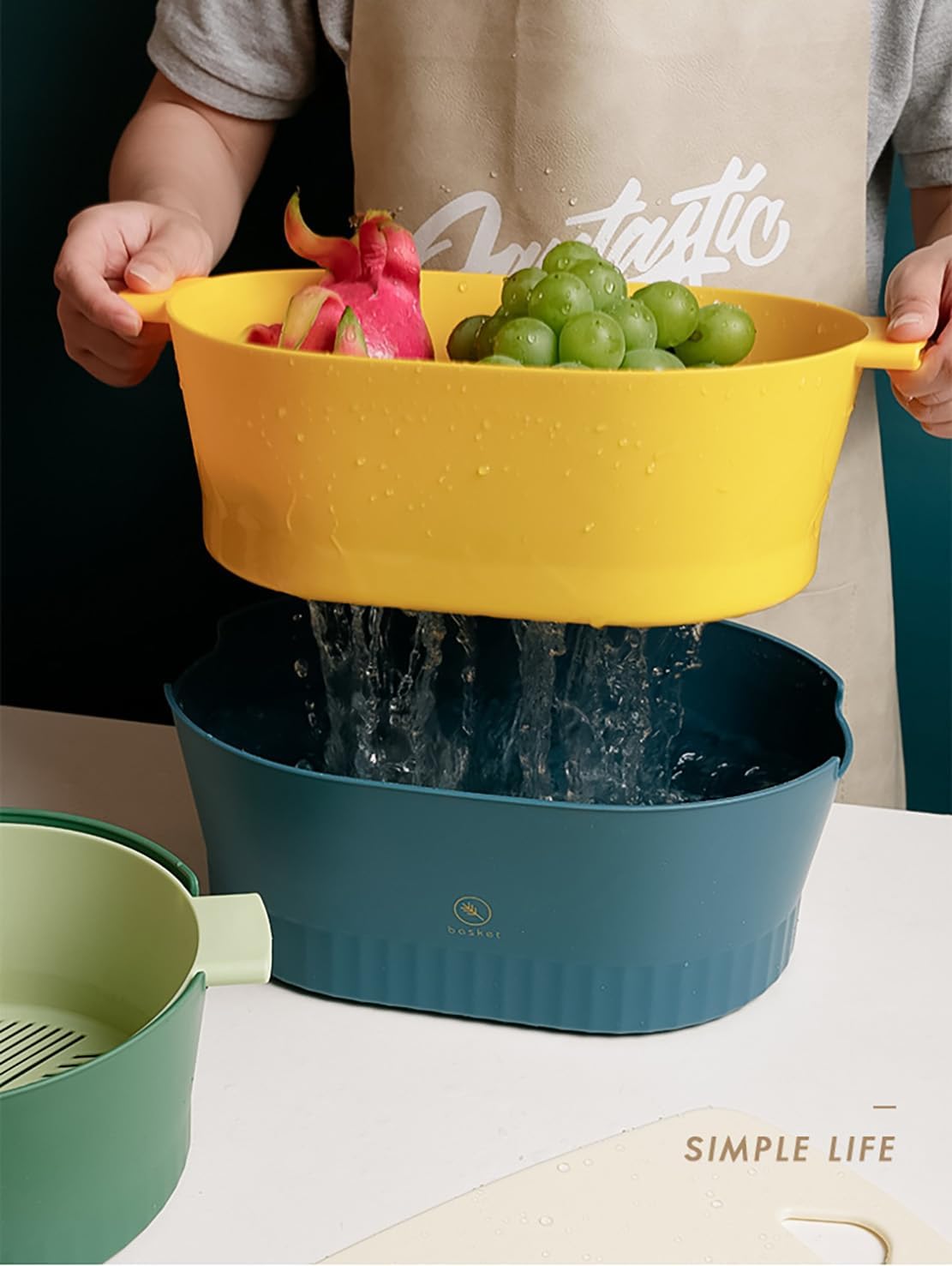 Kitchen Washbas Food Strainer Drain Basket Rotating Drainer Double-Layer Basin Vegetable Fruit Washing Strainer
