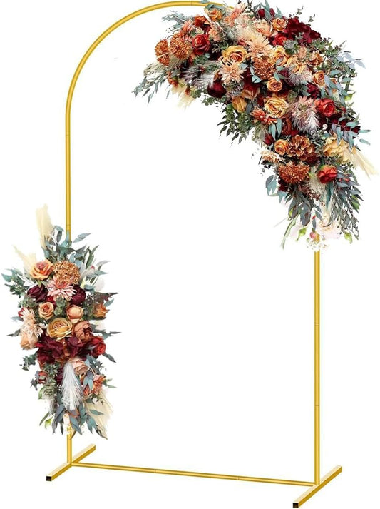 7.2 Ft Metal Wedding Arch Stand Gold Adjustable Backdrop with Base for Ceremony Birthday Bridal Baby Shower Outdoor Indoor Graduation Party Balloon Decoration Arched Square Frame (Gold, 7.2FT)