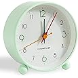 FLOITTUY Super Silent 5 Colors Alarm Clock,Beep Wake Round Alarm Clock with Night Light,Battery Operated,Easy Set,Simple & Retro for Desk, Bedroom and Home Decoration(Green)