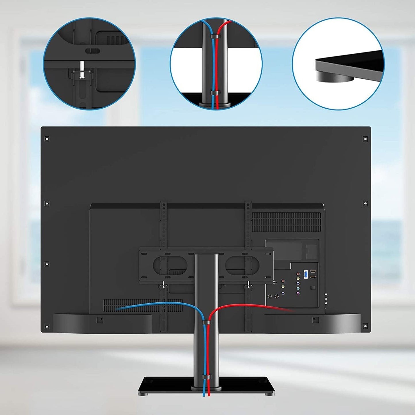 Suptek Universal TV Stands, Table Top TV Stand, Pedestal TV Stand for Most 17"-55" Screens, Height Adjustable TV Base Stand with Tempered Glass Base and Wire Management, Hold up to 40kg, VESA 75/400mm