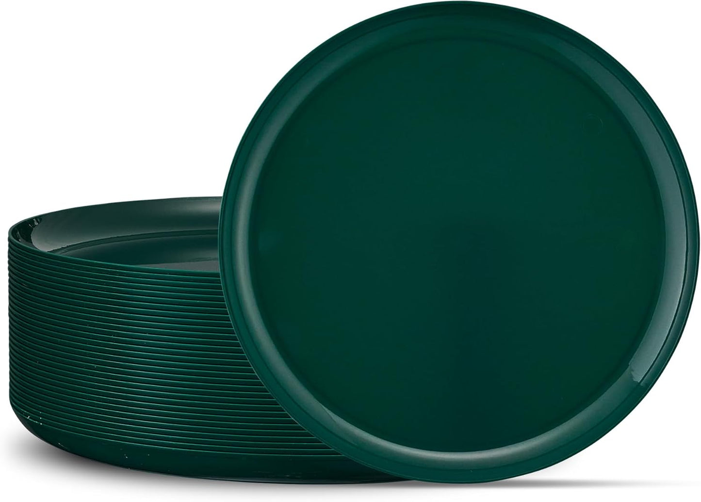 PLASTICPRO [30 Pack 10.7'' Christmass Green Plastic Party Plates Edge Collection Premium heavyweight Elegant Disposable Tableware Dishes