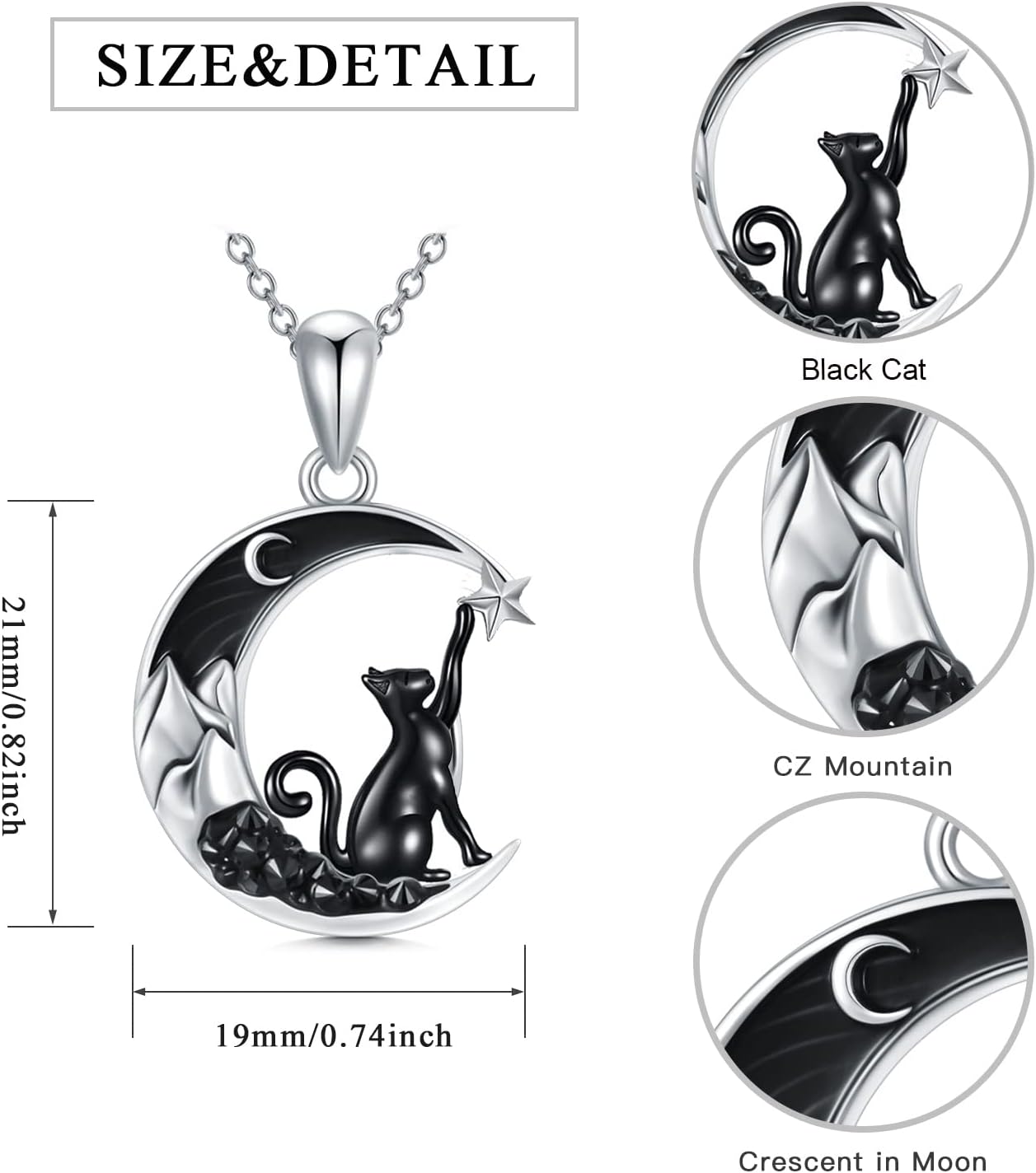 Flpruy 925 Sterling Silver Crescent Moon Pendant Gothic Jewelry for Women Halloween Gifts