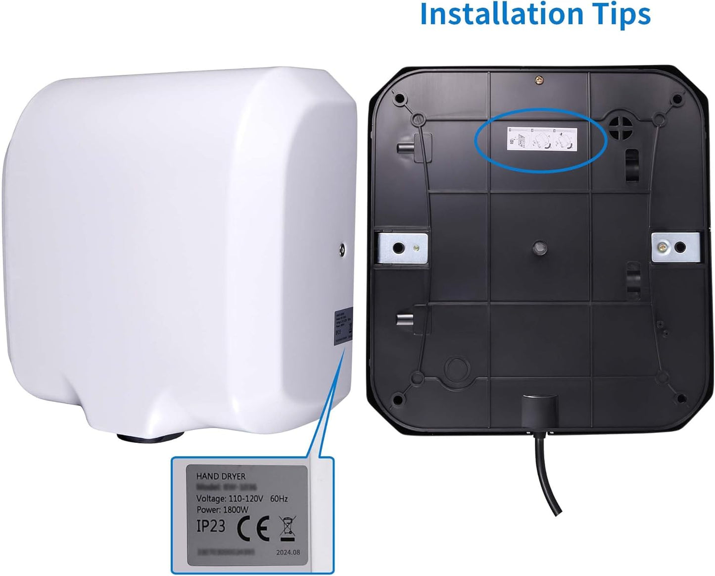 Goetland Stainless Steel Commercial Hand Dryer 1800w Automatic High Speed Heavy Duty Dull Polished