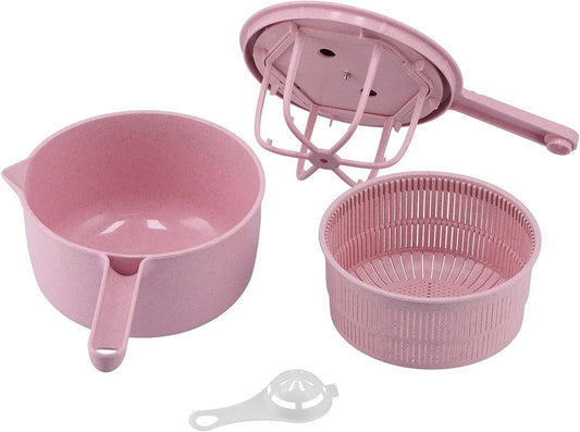 Salad Spinner,Lettuce Spinner Vegetable Washer Dryer Drainer Strainer with Bowl Colander,Vegetable Drainer Manual Salad Dehydrator Vegetable Washing Basket(Pink)