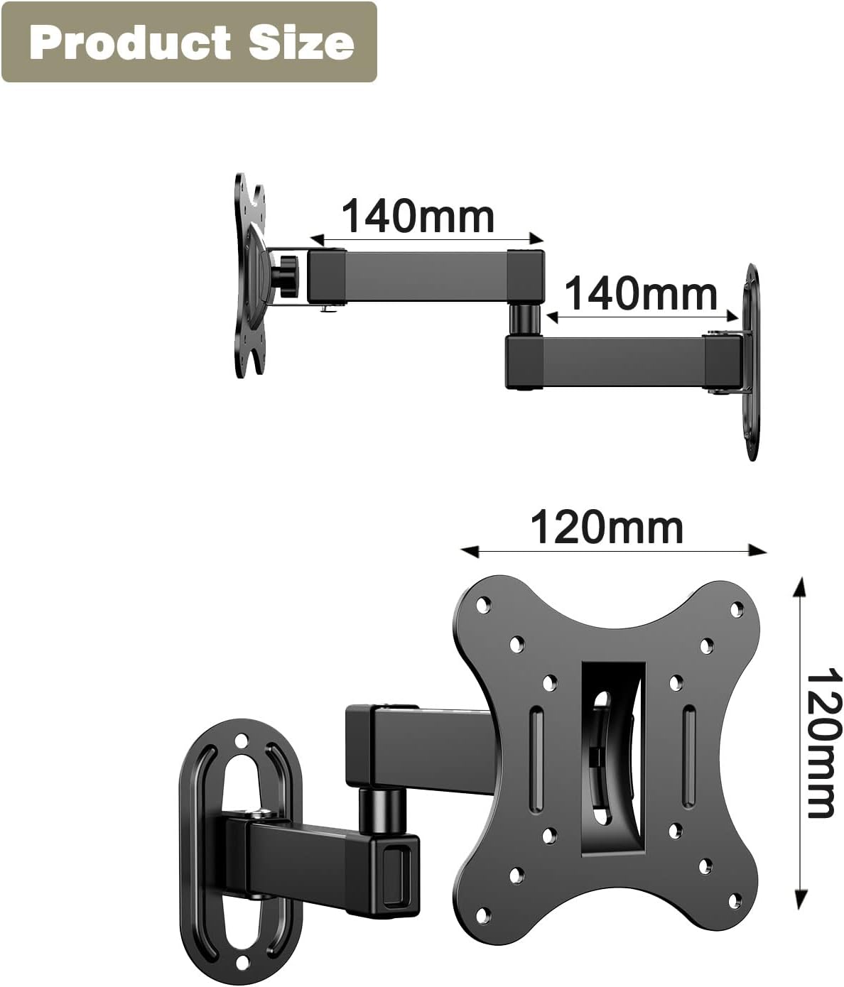 GLWIXY Monitor Wall Mount Most 14-27 inch TVs Computer,Full Motion Wall Mount TV Bracket VESA Up to 100x100mm Max Load 22lbs Fits 15 19 20 22 23 Inch Small Monitor Mount