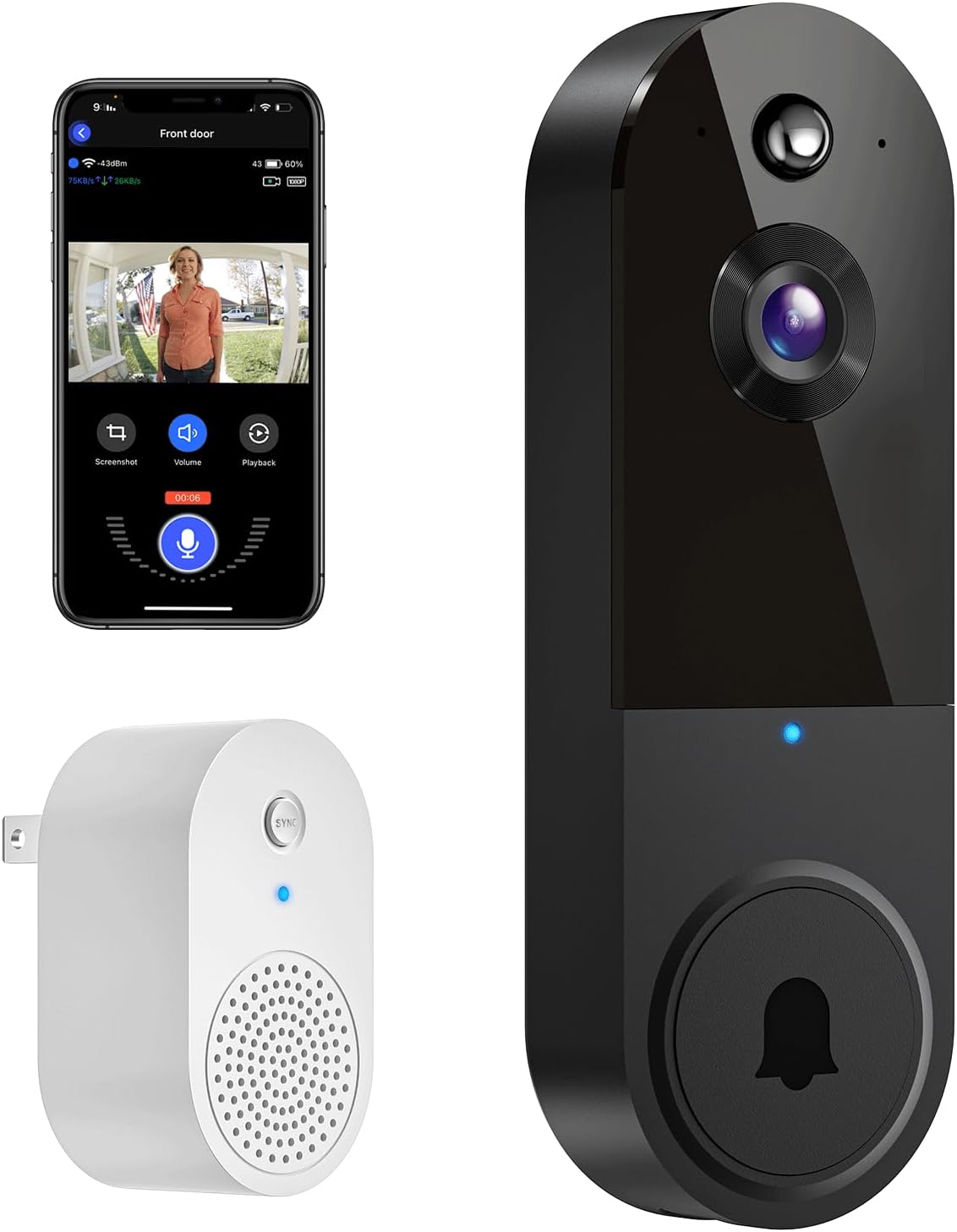 Occuwave 1080P Video Doorbell Camera Wireless, Cloud Storage, Live View, 2-Way Audio, Night Vision, Included Ring Chime, 2.4Ghz WiFi Only, Indoor Surveillance, Real-Time Alert (Silver)