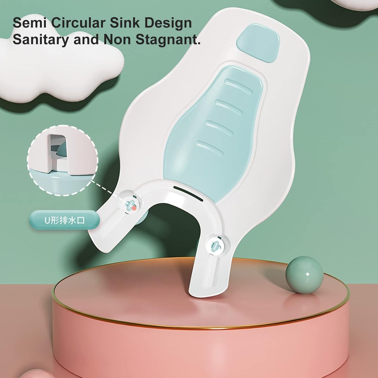 Clean Rinse Baby Bather, Folding Portable Washing Infant Lying Bather for Boy Girl, Multifunction Quick Dry Bath Support for Use on the Counter Sink Bathtub Summer (Mint Green)