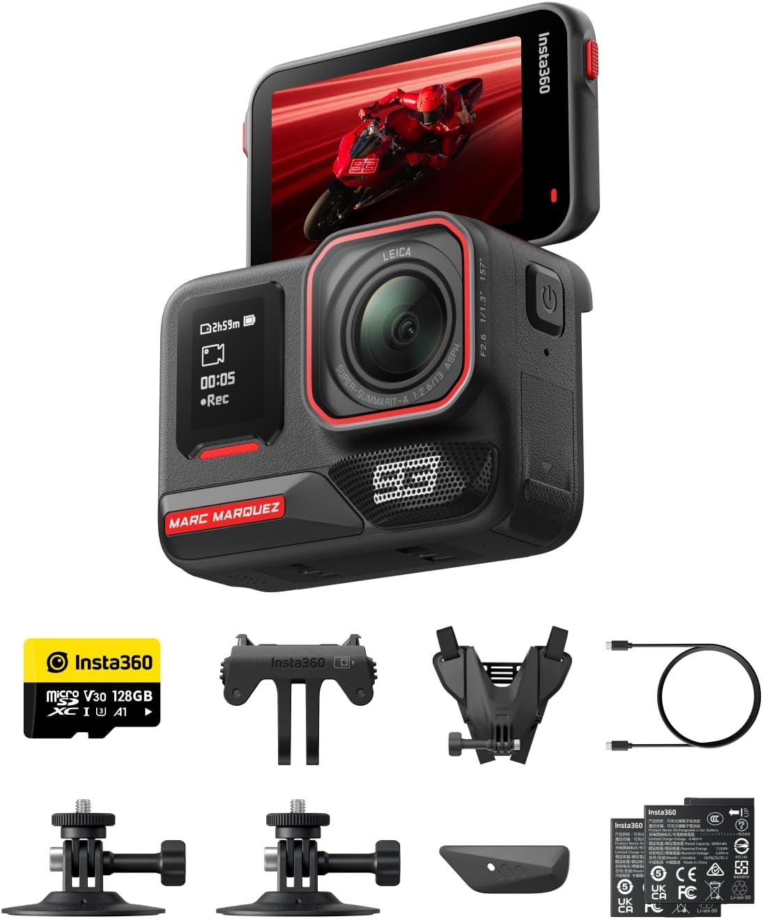 Insta360 Ace Pro 2 Get-Set Bundle- 8K Waterproof Action Camera Co-Engineered with Leica, 1/1.3" Sensor, Dual AI Chip, Leading Low Light, Superior Audio, Flip Screen & AI Editing, Dual Battery