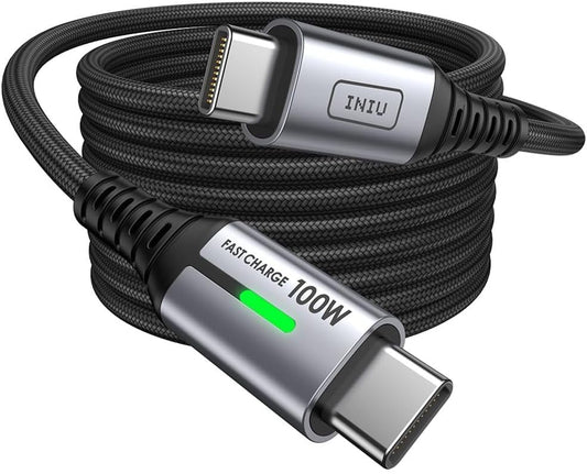 USB C to USB C Cable, INIU 100W PD Fast Charging Type C to Type C Cable 6.6ft, Nylon Braided USB-C Cord Phone Charger for iPhone 15 Pro Max Samsung S23 S22 Ultra Note 20 iPad MacBook Tablets LG Google
