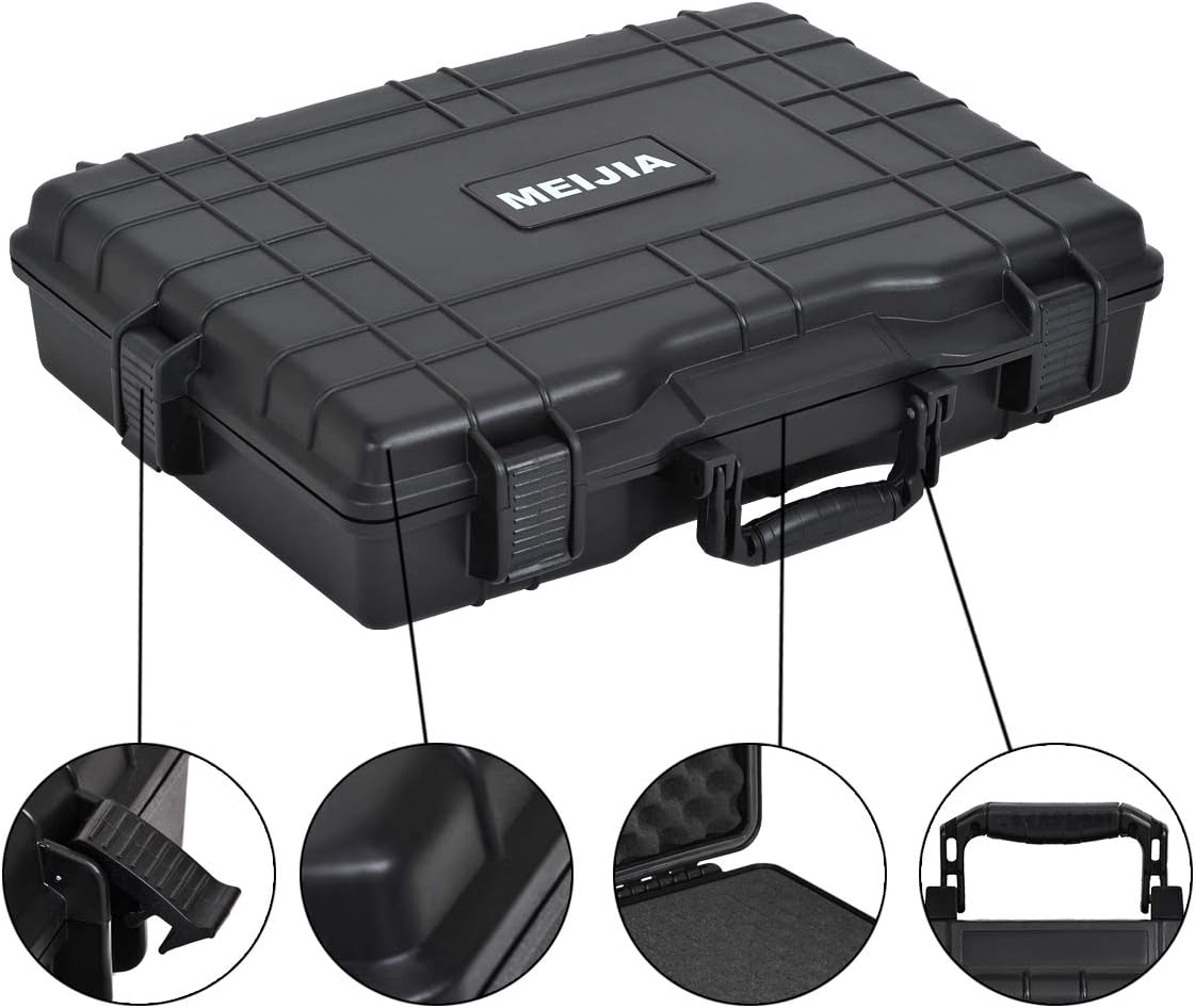 MEIJIA Portable Waterproof Protective Hard Case,Camera Case with Customizable Fit Foam Inserted, Elegant Black (9.17"x 7.56"x4.33")