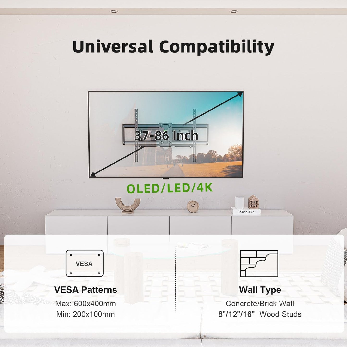 USX MOUNT TV Wall Mount for Most 37-86 inch TVs Hold up to 120lbs, Full Motion Wall Mount TV Bracket Swivel and Tilt, TV Mount with Dual Articulating Arms Extension Max VESA 600x400mm, 16" Wood Studs