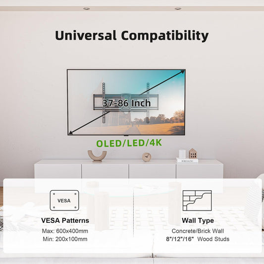 USX MOUNT TV Wall Mount for Most 37-86 inch TVs Hold up to 120lbs, Full Motion Wall Mount TV Bracket Swivel and Tilt, TV Mount with Dual Articulating Arms Extension Max VESA 600x400mm, 16" Wood Studs - PuriLite