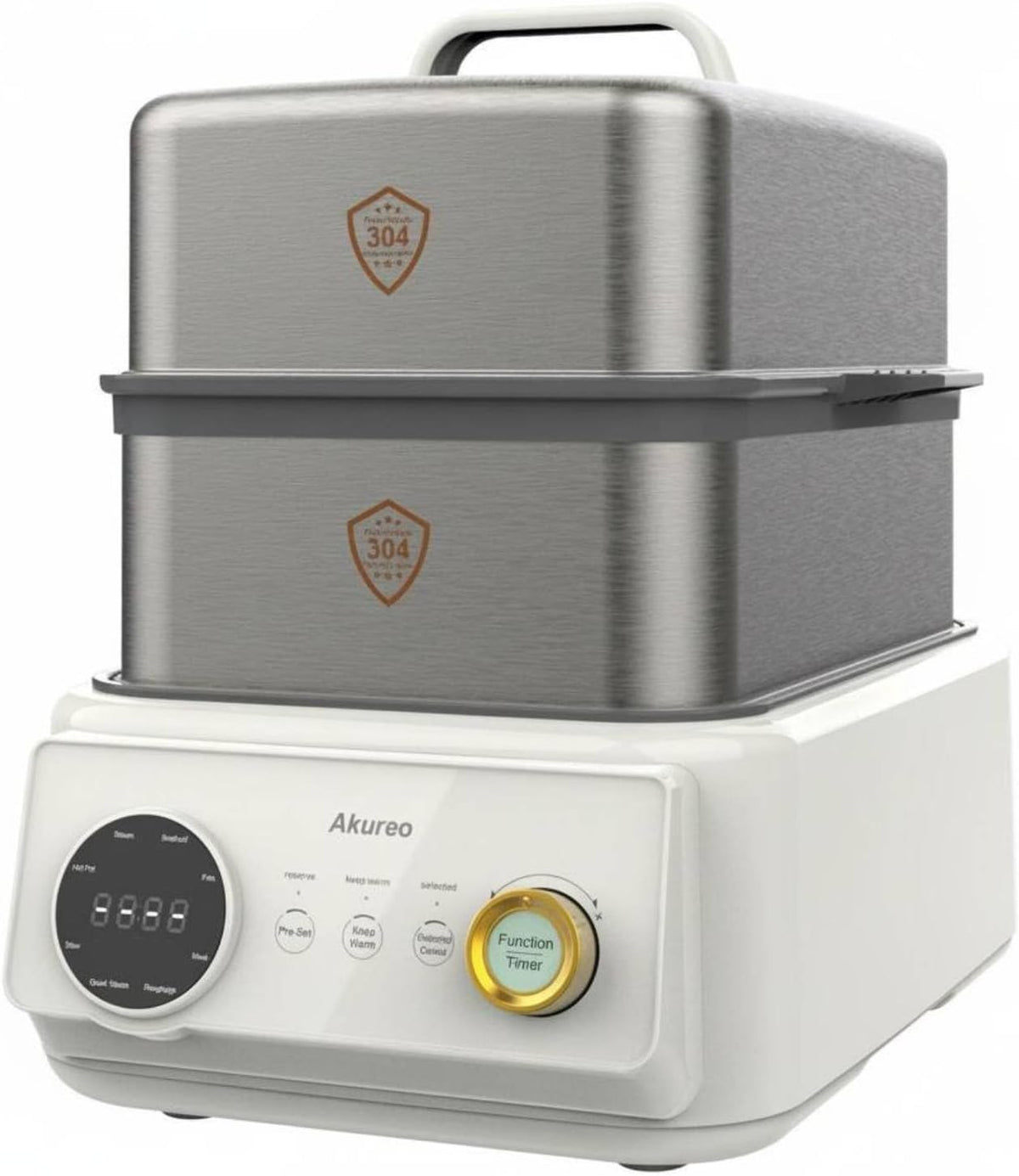 Electric Steamer Multi Layer Cooker Hot Pot Appliance Food Warmer Stainless Steel Trays 1200W With Digital Display Suitable for small gatherings, Stainless Steel Green, Canada 110V