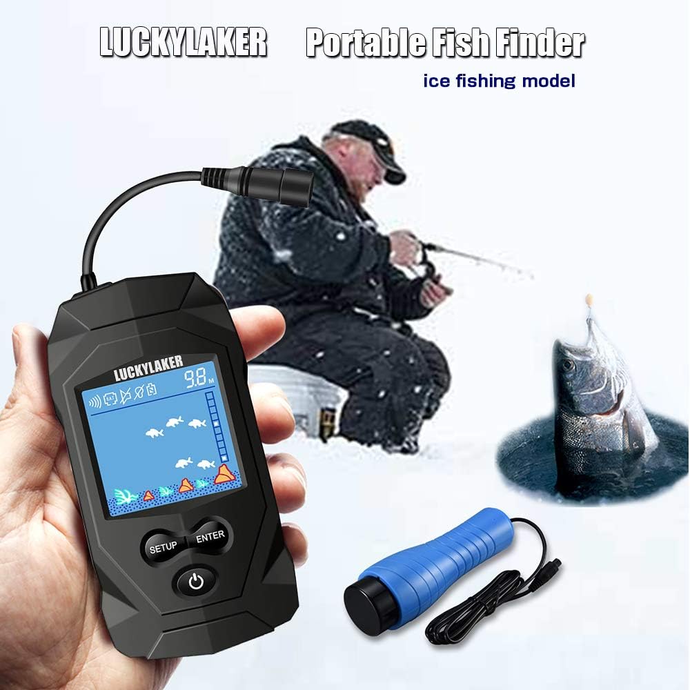 LUCKYLAKER Depth Ice Fish Finder Display Boat Ice Fishing Finder Sonar Portable Wired Fish Finders Transducer LCD Monitor