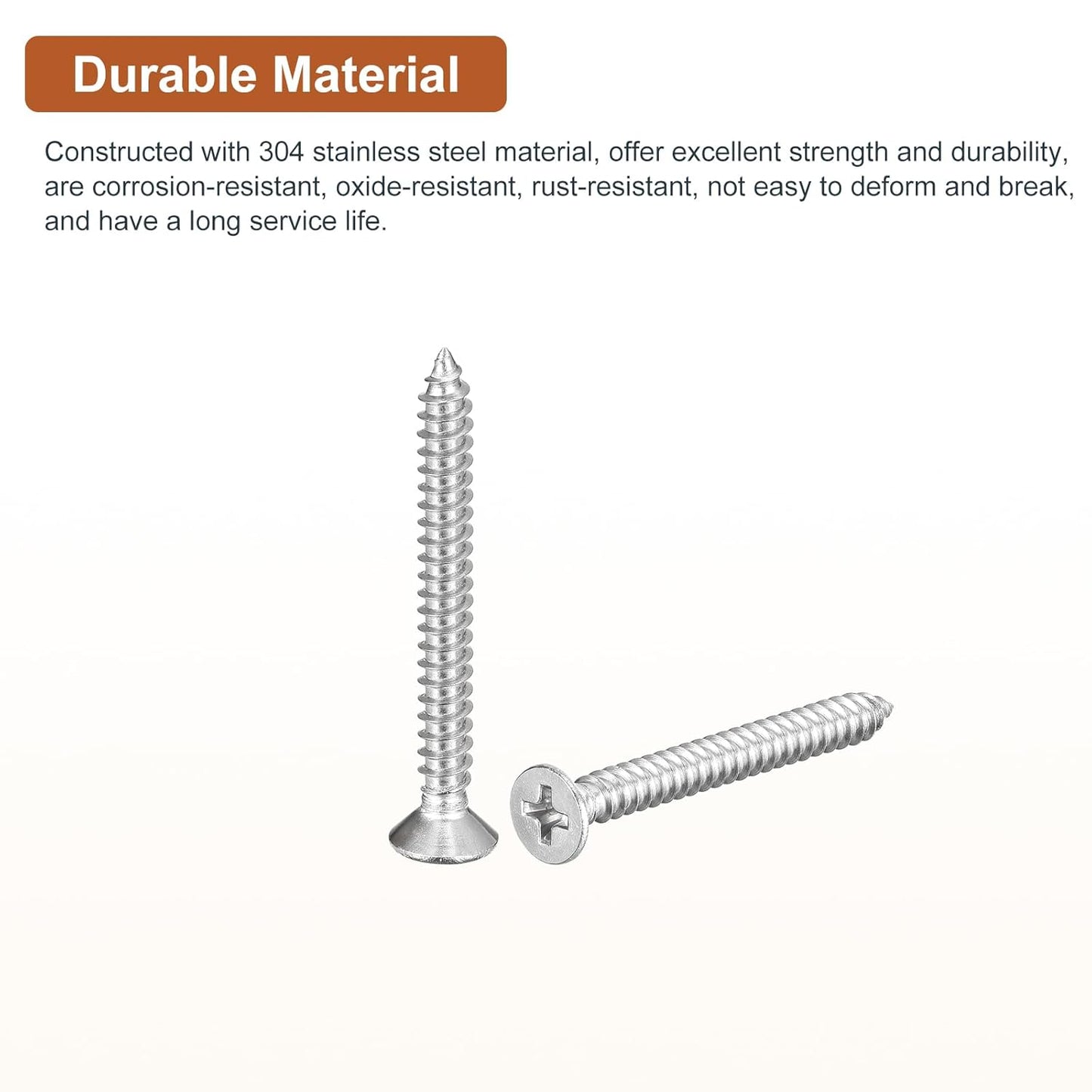 DTGN 100Pcs #8x1 Flat Head Wood Screws, 304 Stainless Steel Phillips Self Tapping Screws - Good for Woodworking, Furniture - Silver