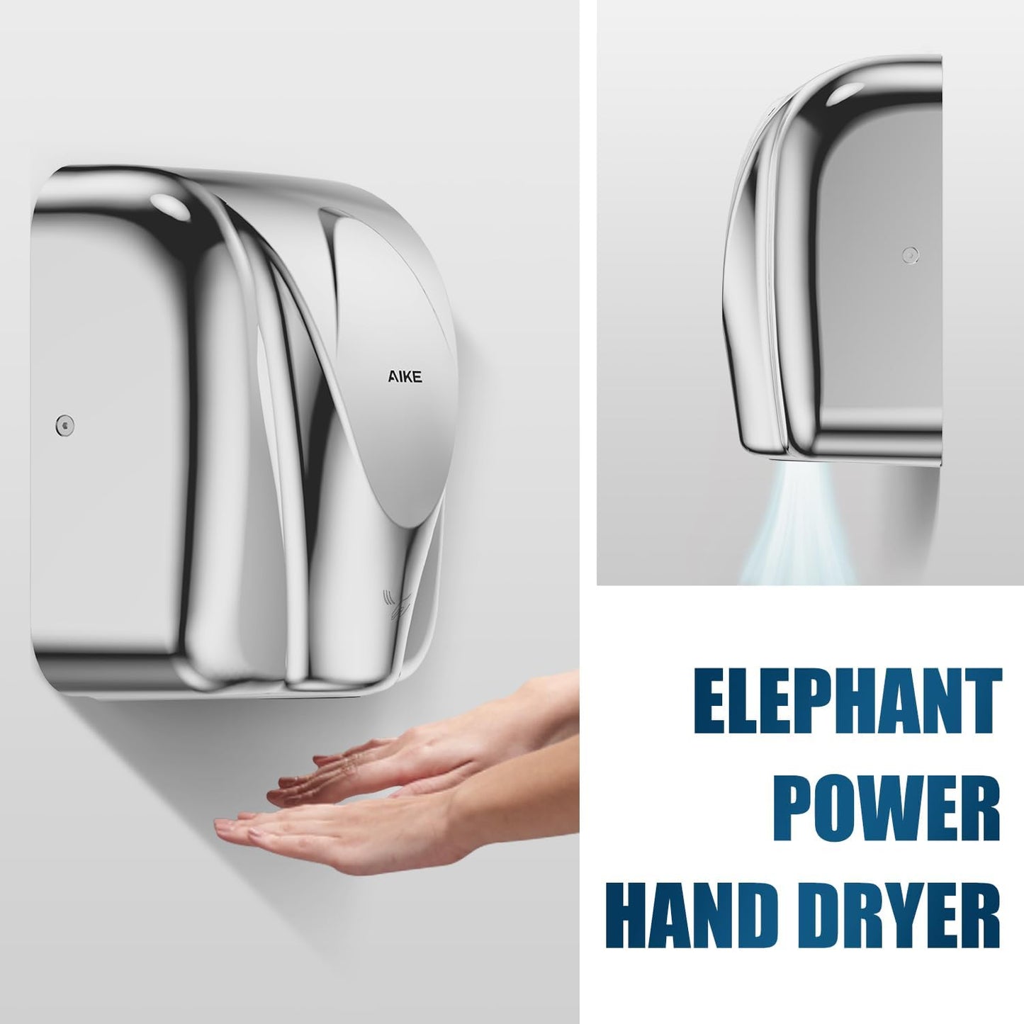 AIKE Elephant Power Commercial Hand Dryer High Speed Auto Warm Wind, Matte Black Thermoset Cover AC110V-130V Model AK2812