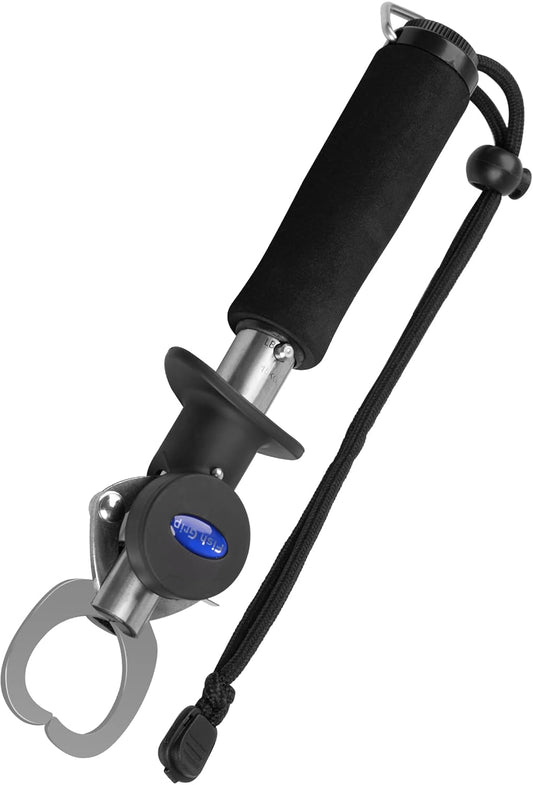 Fish Lip Gripper With Scales - Portable Stainless Steel Holder and Grabber Tool - 40 Pound Capacity With Weight Scale, Ruler and Lanyard