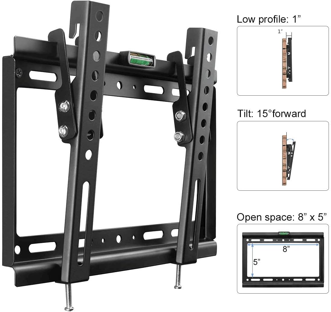 Suptek Tilt TV Wall Mount Bracket for Most 26-60 inch LED, LCD and Plasma TV, Mount with Max 400x400mm VESA and 99lbs Loading Capacity, Fits Studs 16" Apart, Low Profile with Bubble Level