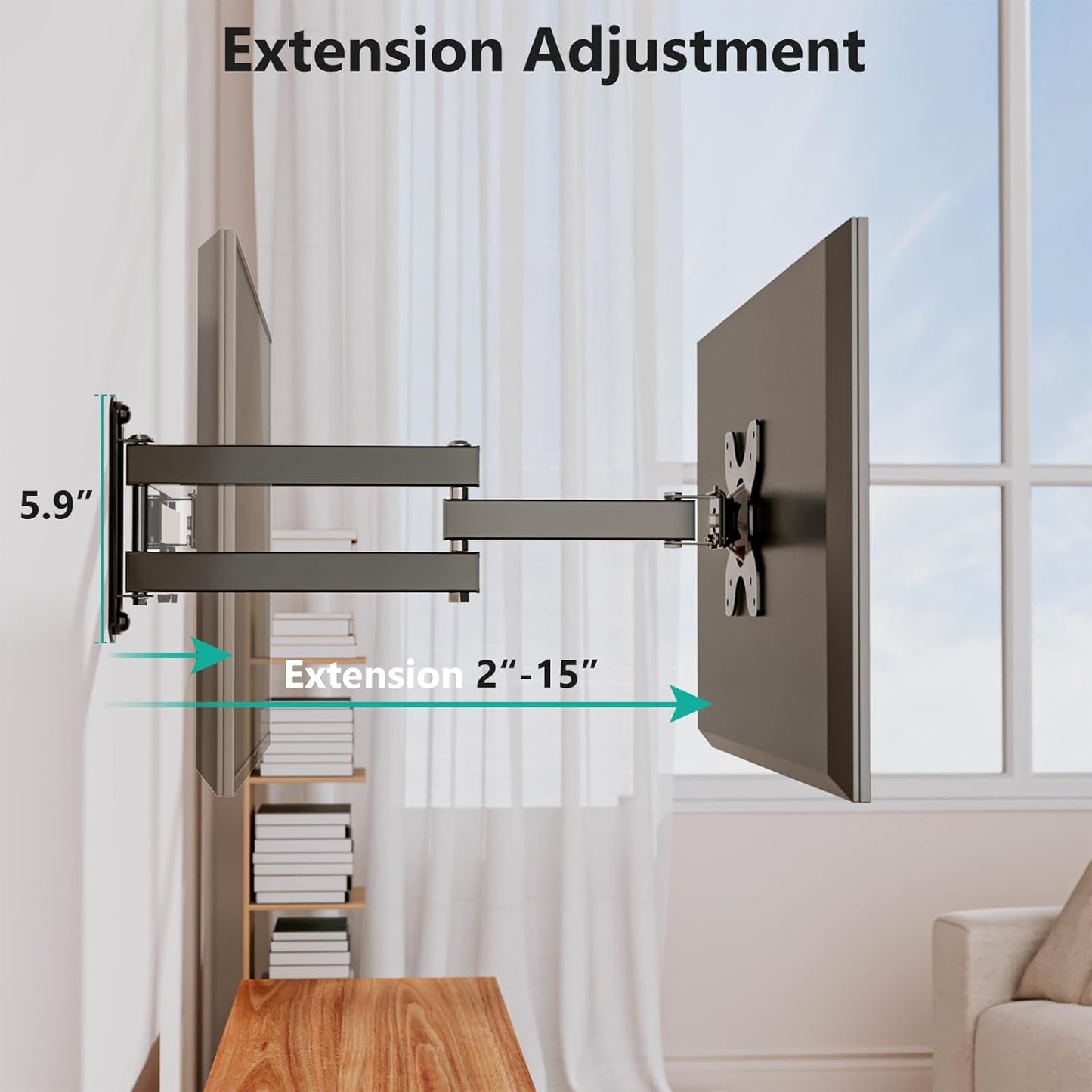 WALI TV Wall Mount, Swivel Tilt Rotate Full Motion TV Mount with Articulating 15" Extension Arm for Most 13-32 Inch LED LCD Flat Curved Screen TVs & Monitors, Mounting Holes up to 100x100mm, Black