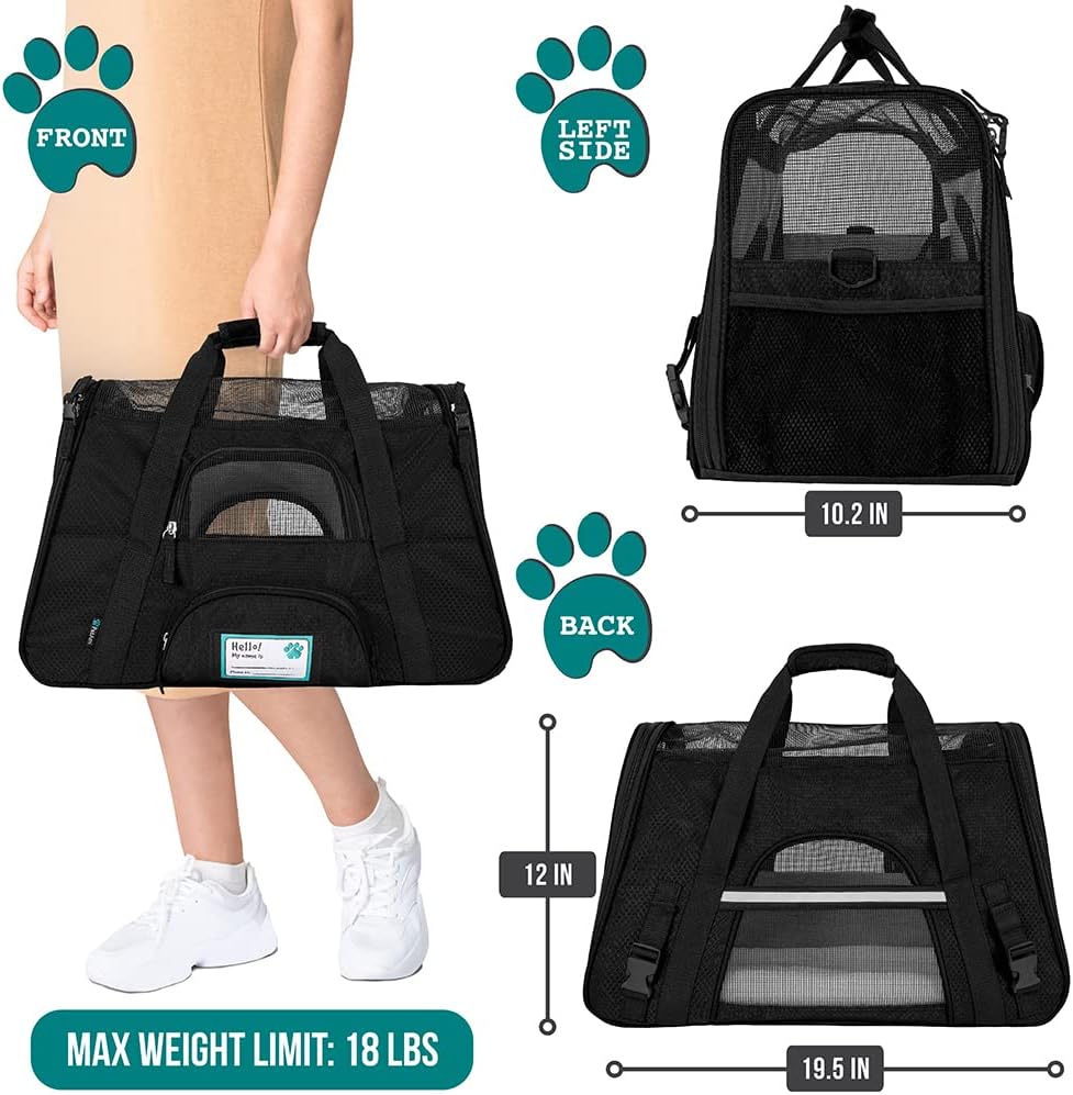 Premium Airline Approved Soft-Sided Pet Travel Carrier by PetAmi | Ventilated, Comfortable Design with Safety Features | Perfect For Plane or Car | Ideal for Small to Medium Sized Cats, Dogs, and Pets