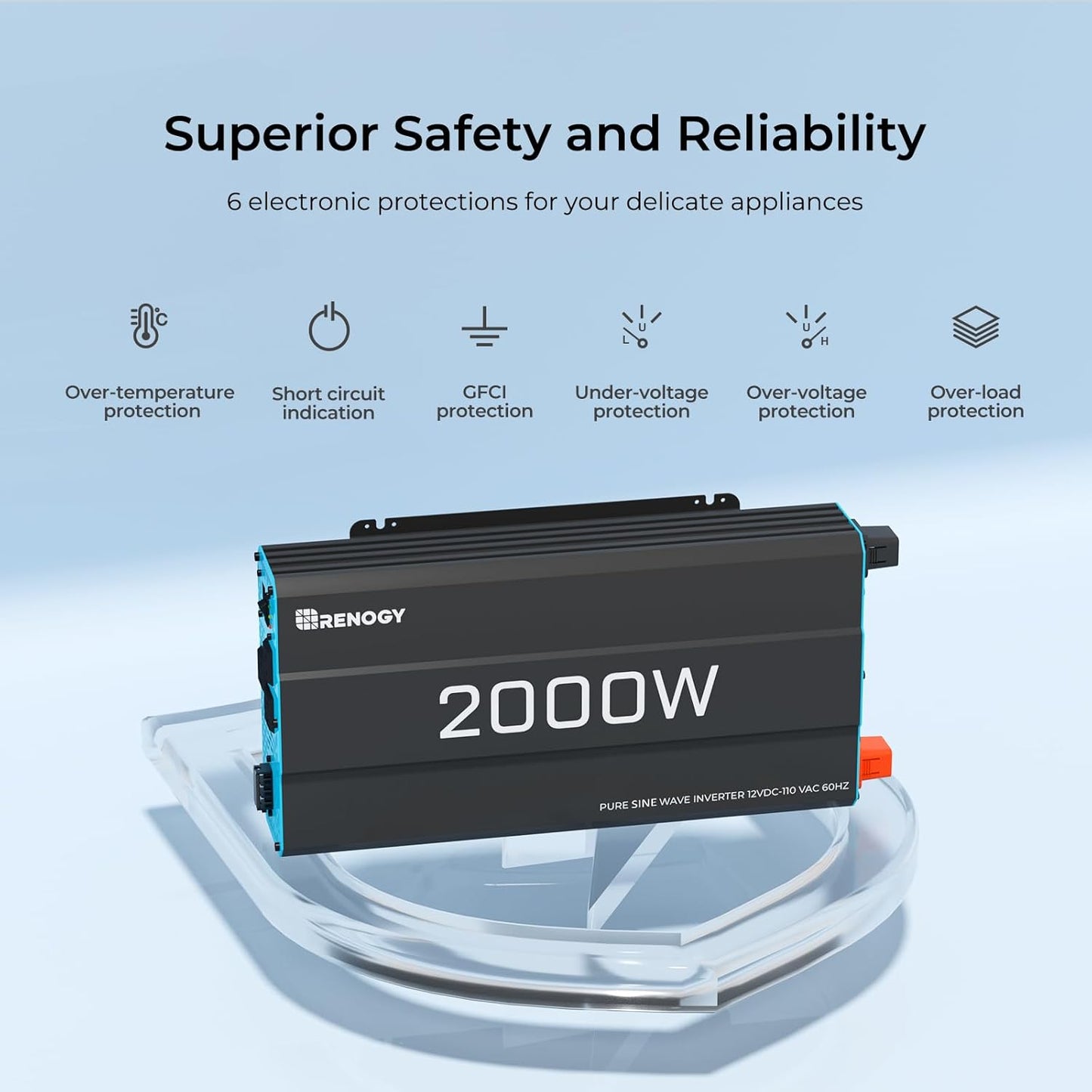 Renogy Pure Sine Wave Inverter 1000w Power Inverter DC 12v to AC 110v, Solar Inverter 12v to 110v Converter with 5V/2.1A USB Port, 2 AC Ports, Remote Controller