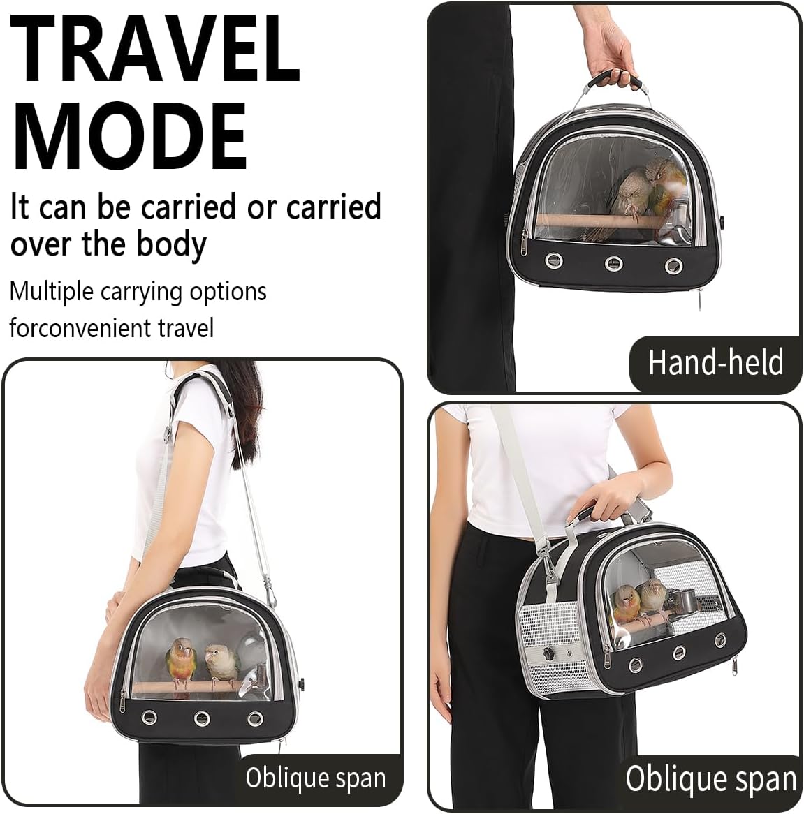 Bird Carrier,Bird Cage Parakeet Parrot Budgie Carrier Backpack for Small Birds, Travel Bird Cages with Perch, Transparent Ventilation Cockatiels, Pet Carrier for Outdoor Use(Yellow) (Black)