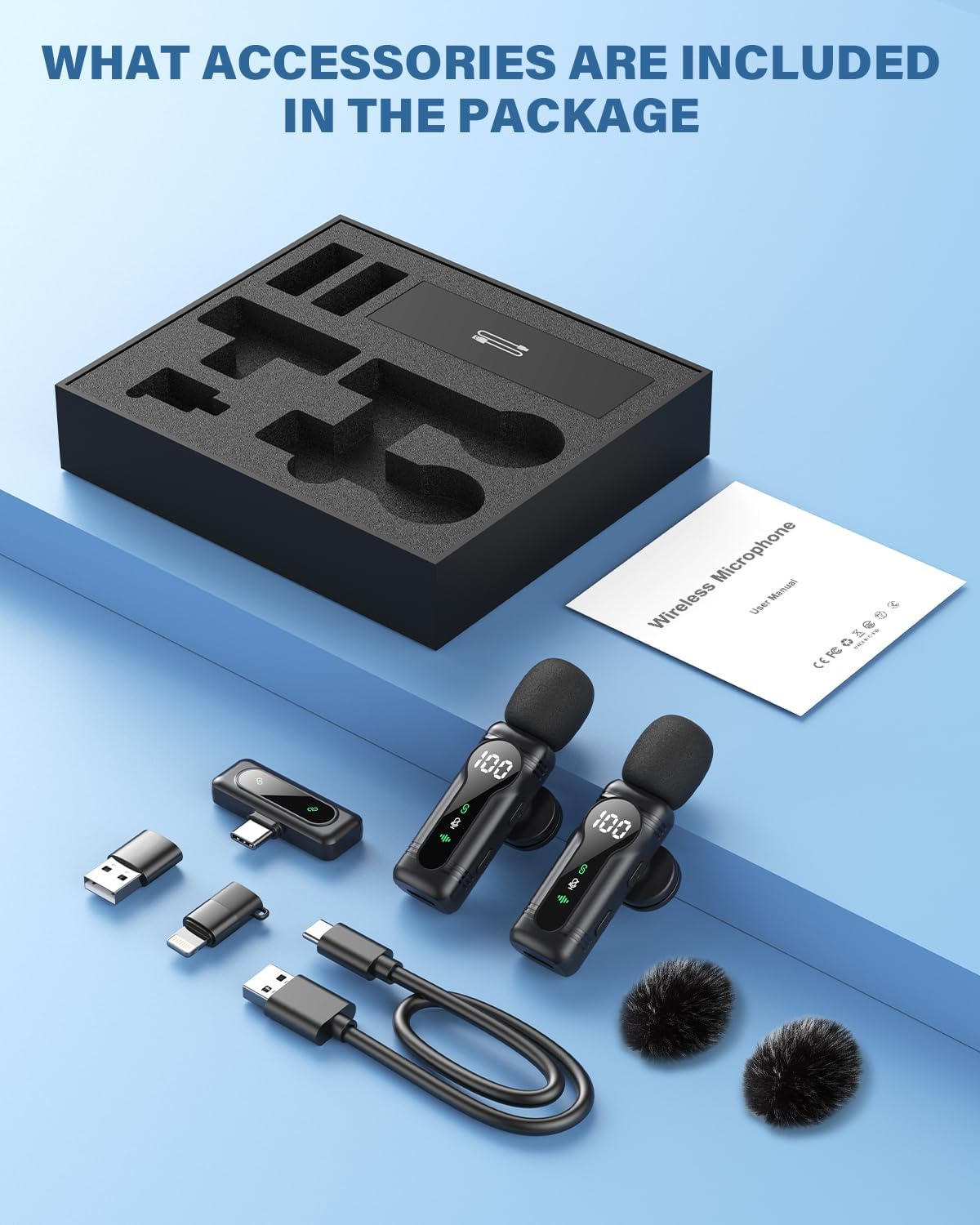 Wireless Lavalier Microphone Dual Set – Plug & Play Clip-on Mic with Auto Pairing, Magnetic Mount, Noise Cancelling, for iPhone, Android, USB-C Devices, YouTube, Podcast & Video Recording