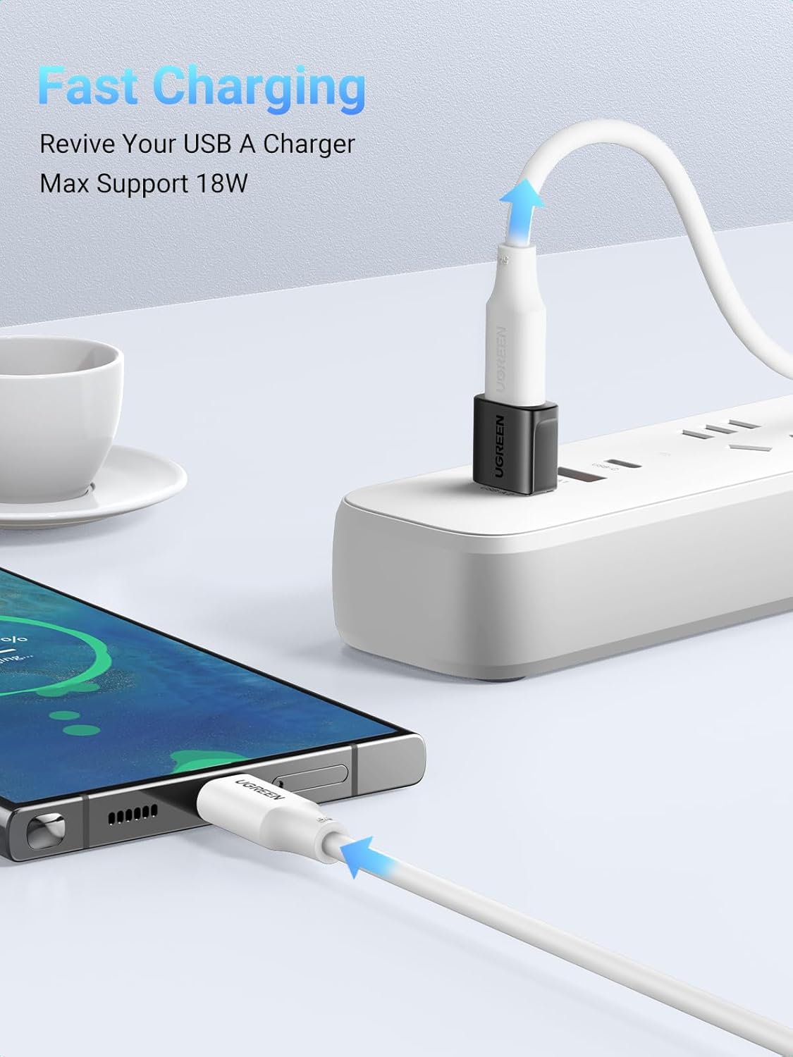 UGREEN USB to USB C Adapter 2 Pack, 10Gbps USB C Female to USB Male Adapter Type C Car Charger Converter for iPhone 15 Pro Max, Galaxy S24 S23, Pad Air Mini, Car Play, Black