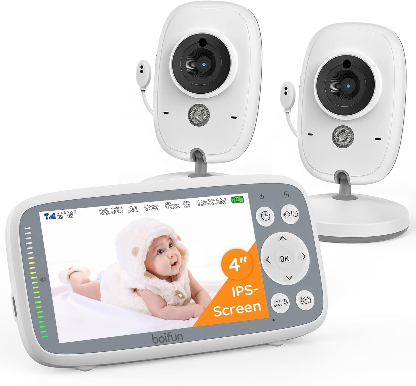 BOIFUN Baby Monitor No Wi-Fi, 4'' 3X Zoom Display, Video Baby Monitor Camera, IPS 720p Wireless (Moniteur Bébé), Easy to Use and Set Up, VOX Sound Detection, Invisible Infrared Night Vision