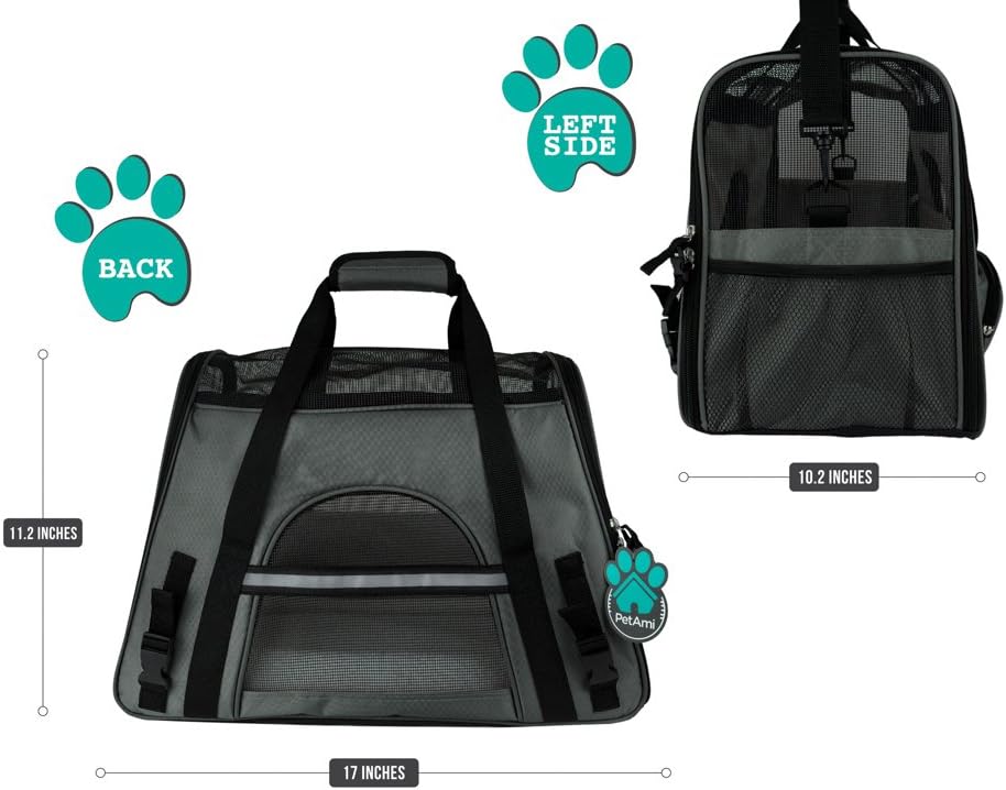 Premium Airline Approved Soft-Sided Pet Travel Carrier by PetAmi | Ventilated, Comfortable Design with Safety Features | Perfect For Plane or Car | Ideal for Small to Medium Sized Cats, Dogs, and Pets