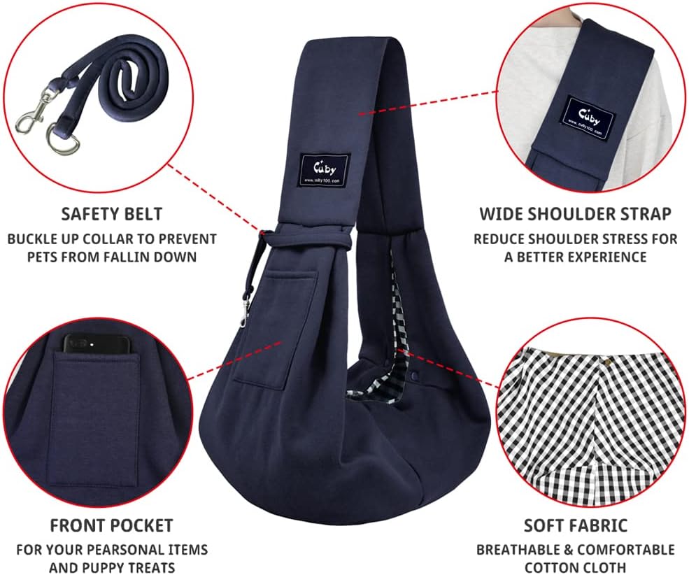 Cuby Adjustable Dog Cat Sling Padded Hard Bottom Pet Carrier Sling Soft Carrying Puppy Bag for Small Dogs Cats Outdoor Travel (Grayish-White)