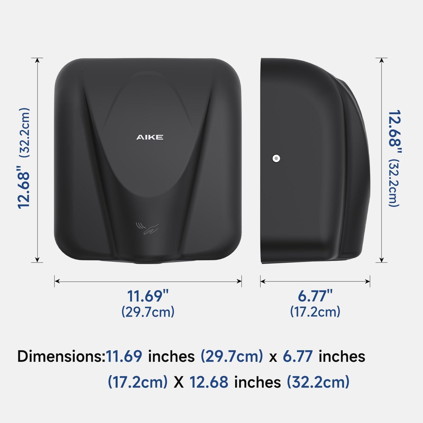 AIKE Elephant Power Commercial Hand Dryer High Speed Auto Warm Wind, Matte Black Thermoset Cover AC110V-130V Model AK2812