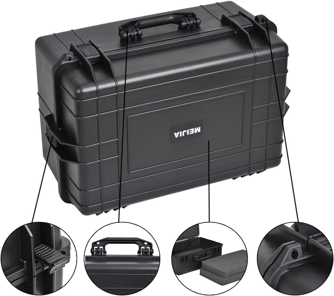 MEIJIA Portable Waterproof Protective Hard Case,Camera Case with Customizable Fit Foam Inserted, Elegant Black (9.17"x 7.56"x4.33")