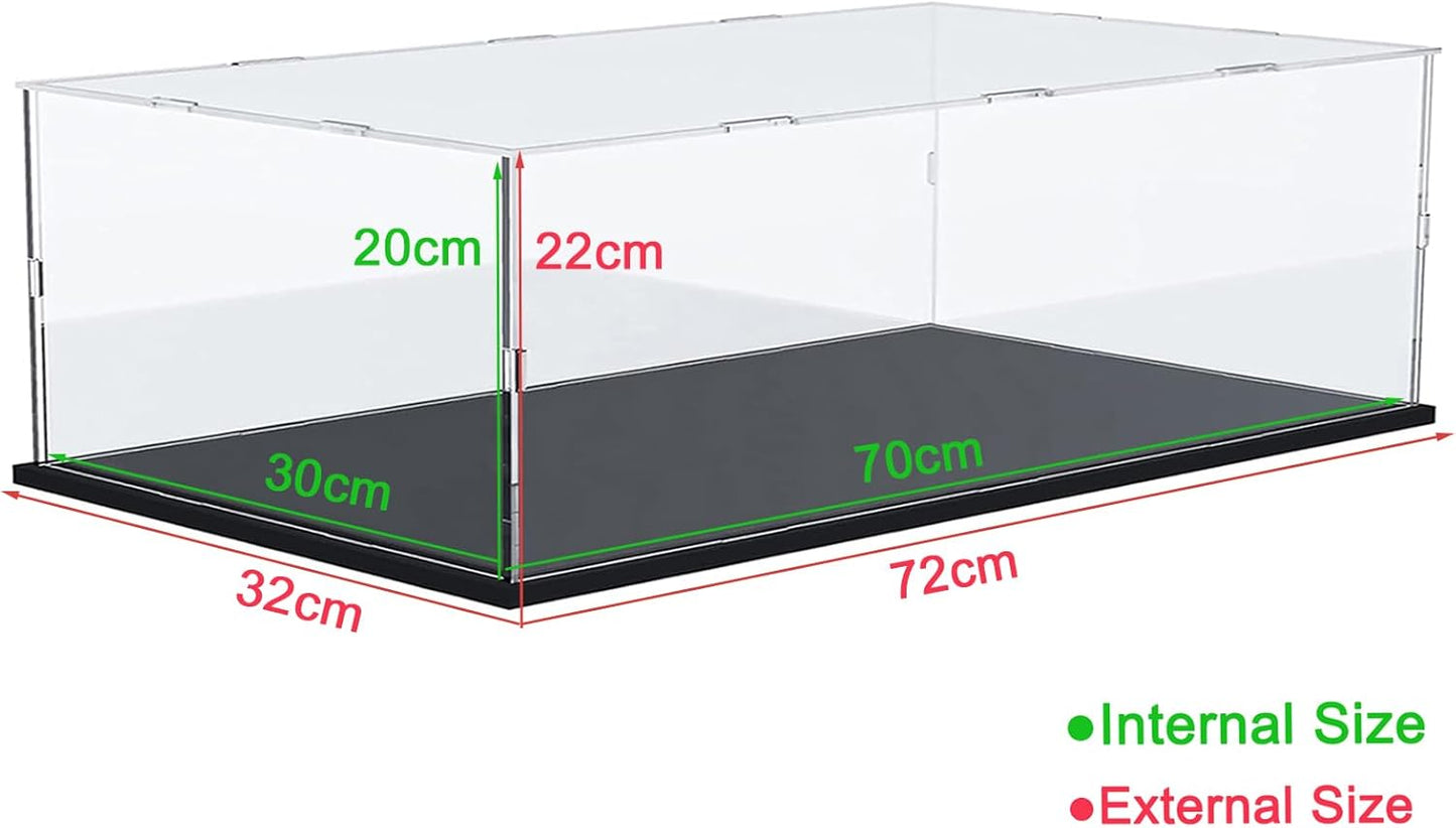 Thickened Clear Acrylic Display Case for Lego 10330 43268 76450 42170 10295 10353 Collectibles, Transparent Box Dustproof Protection with Wood-Plastic Base & String Light, Black Inside 40x20x20cm