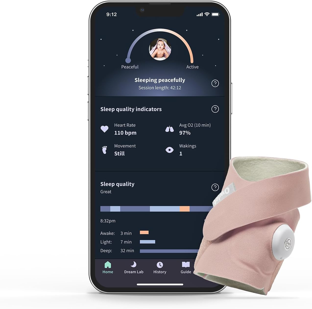 Owlet Dream Sock - Smart Baby Monitor View Heart Rate and Average Oxygen O2 as Sleep Quality Indicators. Wakings, Movement, and Sleep State. Digital Sleep Coach and Sleep Assist Prompts, Mint