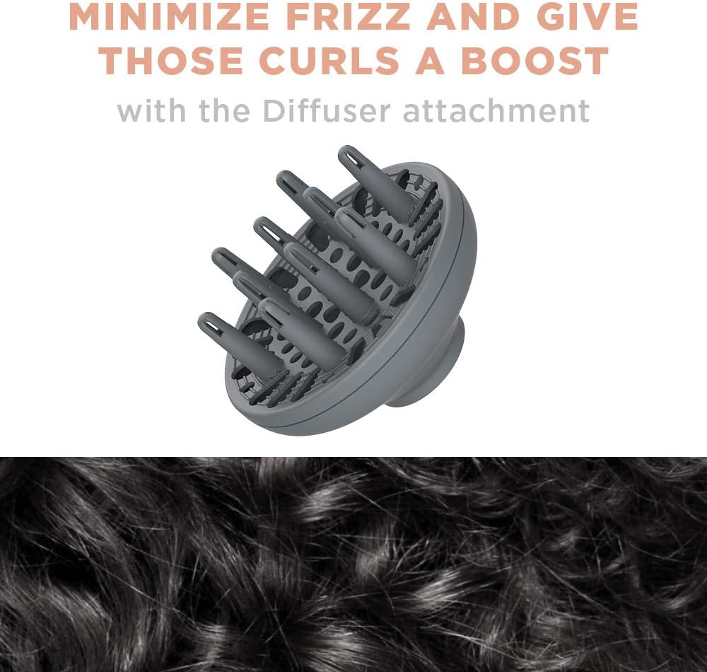 InfinitiPRO by Conair 750C Frizz Free Pro Dryer, 3 Heat/2 Speed Settings, Includes Diffuser and 2 Contentrators, Rose Gold, Hair Dryer