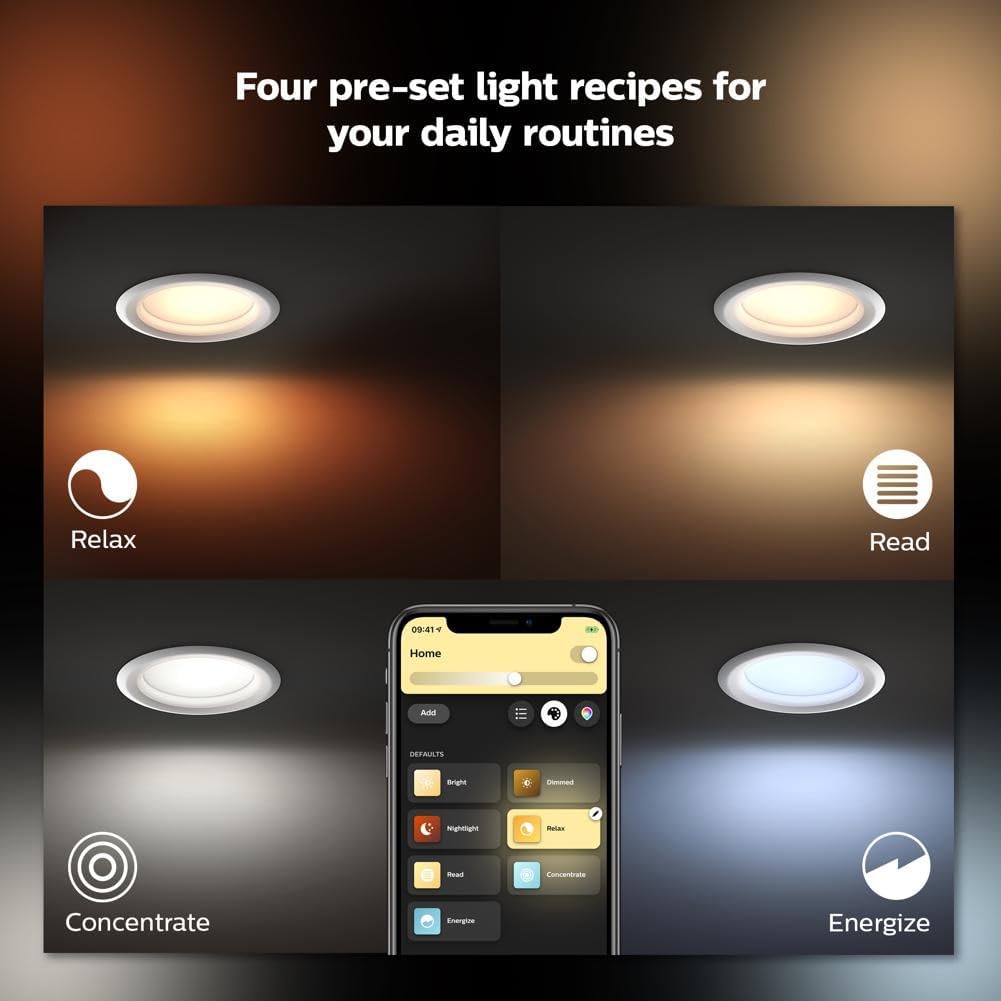 Philips Hue White & Color Ambiance 4" Smart LED Retrofit Can Downlight, Color Changing, Bluetooth & Zigbee Compatible (Hue Hub Optional), Smart Ceiling Lighting