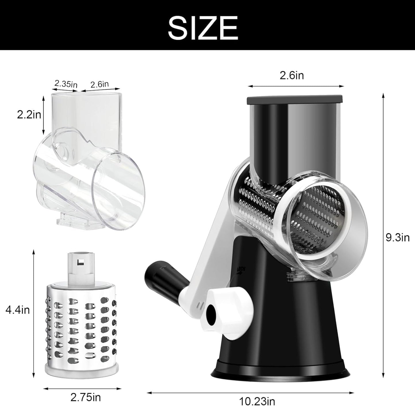 Purilite Select Rotary Cheese Grater with 3 Stainless Steel Blades