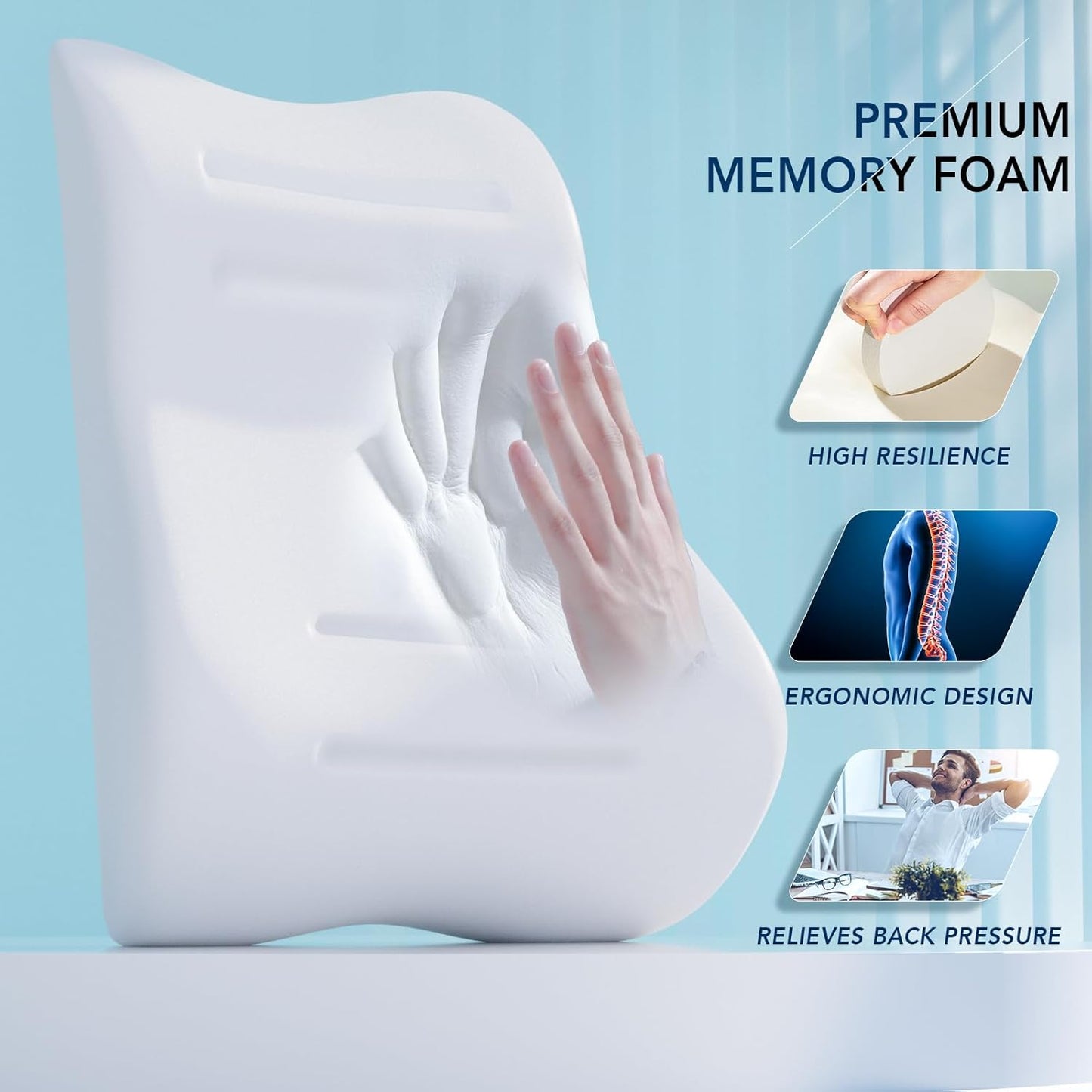 Lumbar Support Pillow for Office Chair Car Lumbar Pillow Back Cushion with 3D Mesh Cover, Lower Back Pain Relief Memory Foam Ergonomic Orthopedic Back Rest for Gaming Chair Desk Wheelchair Recliner…