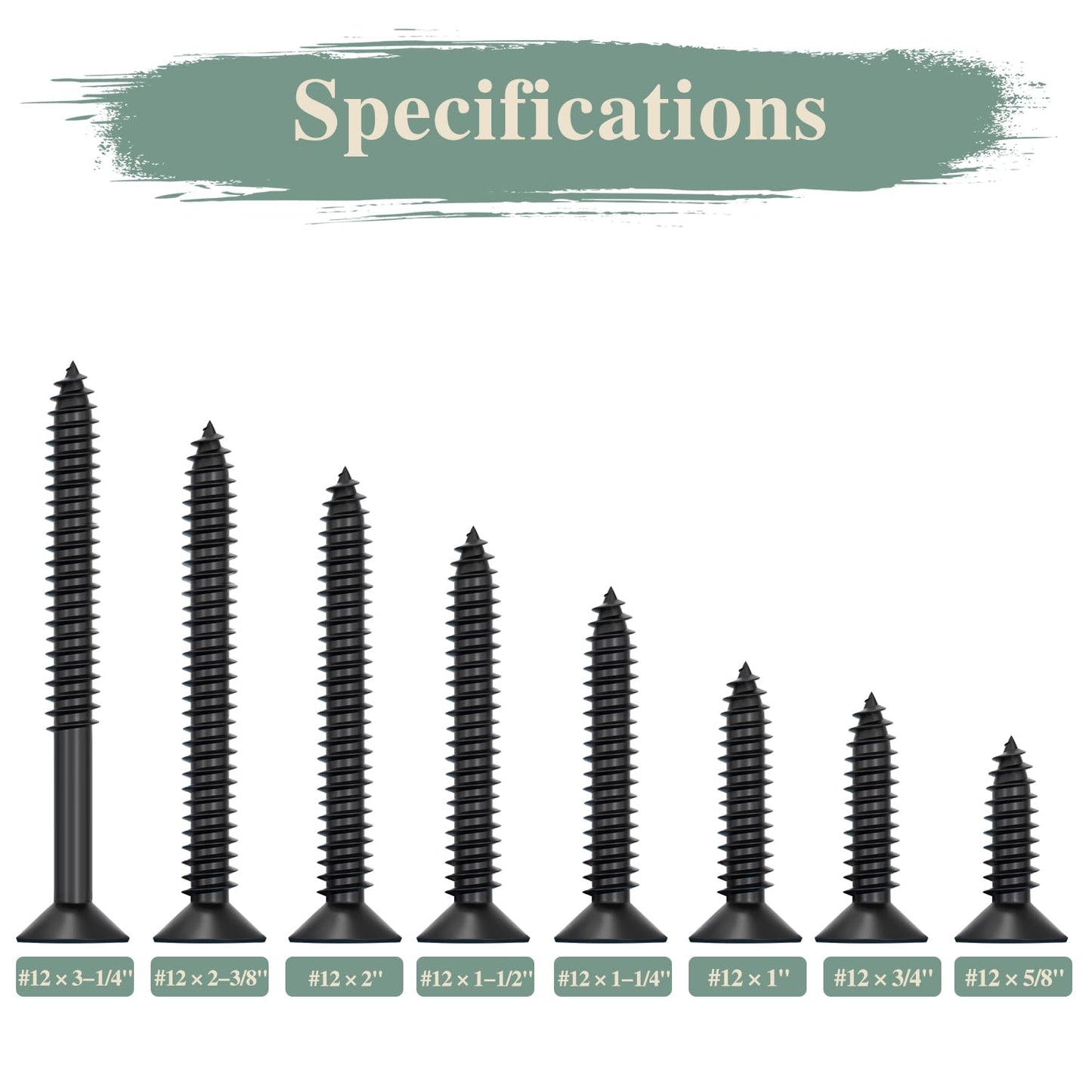 GOHODOMINO #4 x 1/2" Wood Screw 100Pcs, Stainless Steel 304 (18-8) Screws Flat Head Phillips Fast Self Tapping Drywall Screws Black Oxide