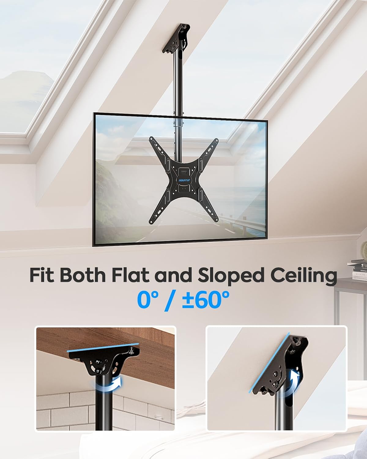 MOUNTUP Ceiling TV Mount for Most 24''-65'' TVs, Hanging TV Ceiling Mount for 32 43 50 55 60 65 inch TVs, Full Motion Height Adjustable TV Mount Bracket, Holds up to 99lbs, Max VESA 400x400mm, MU0039