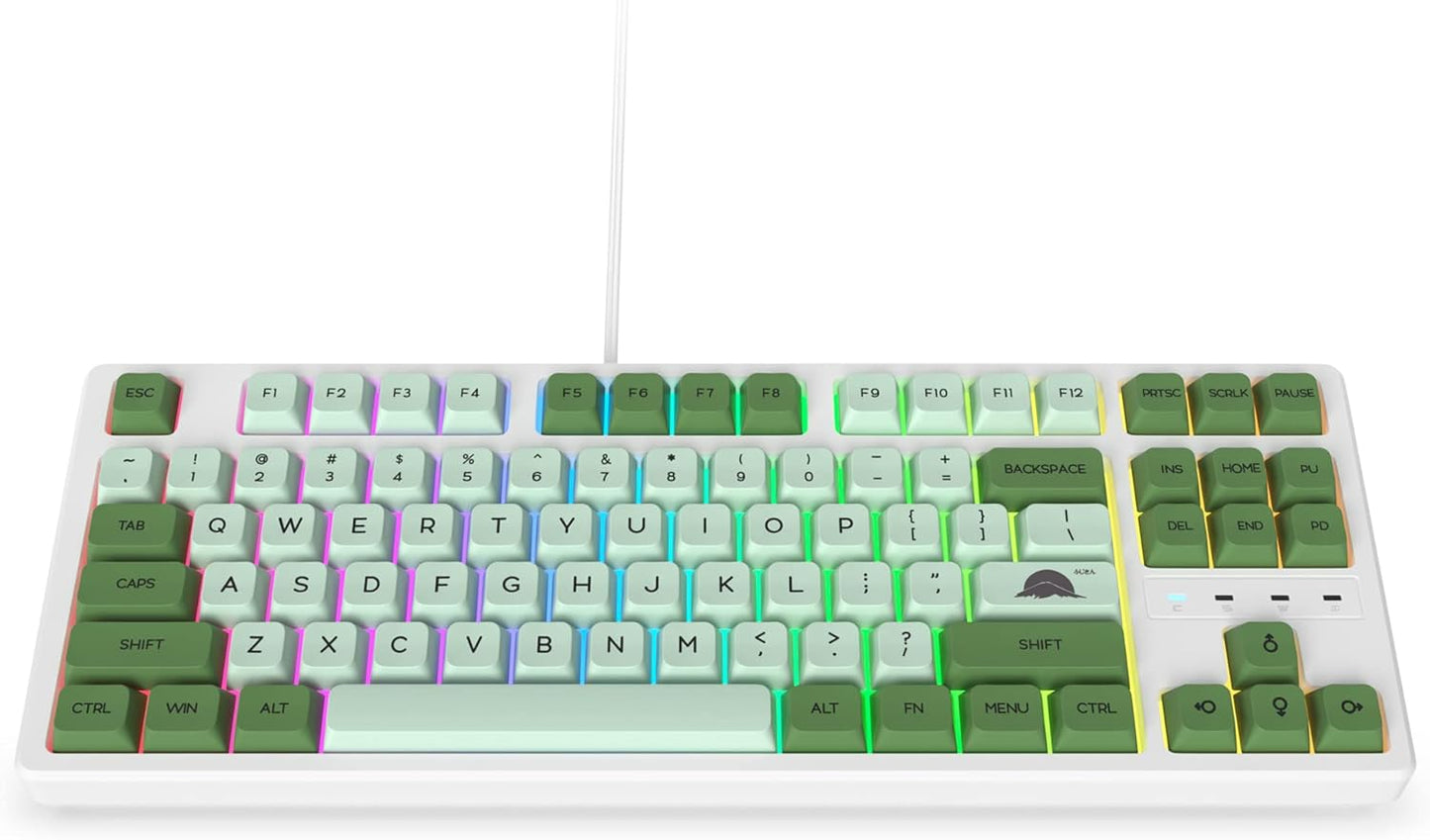 Fogruaden Full Size Mechanical Keyboard, Green Matcha Keyboard, Wired USB 104 Keys RGB Backlit Gaming Keyboard with Number Pad, Red Switches, NKRO Mechanical Keyboard for Windows Laptop PC Gamer