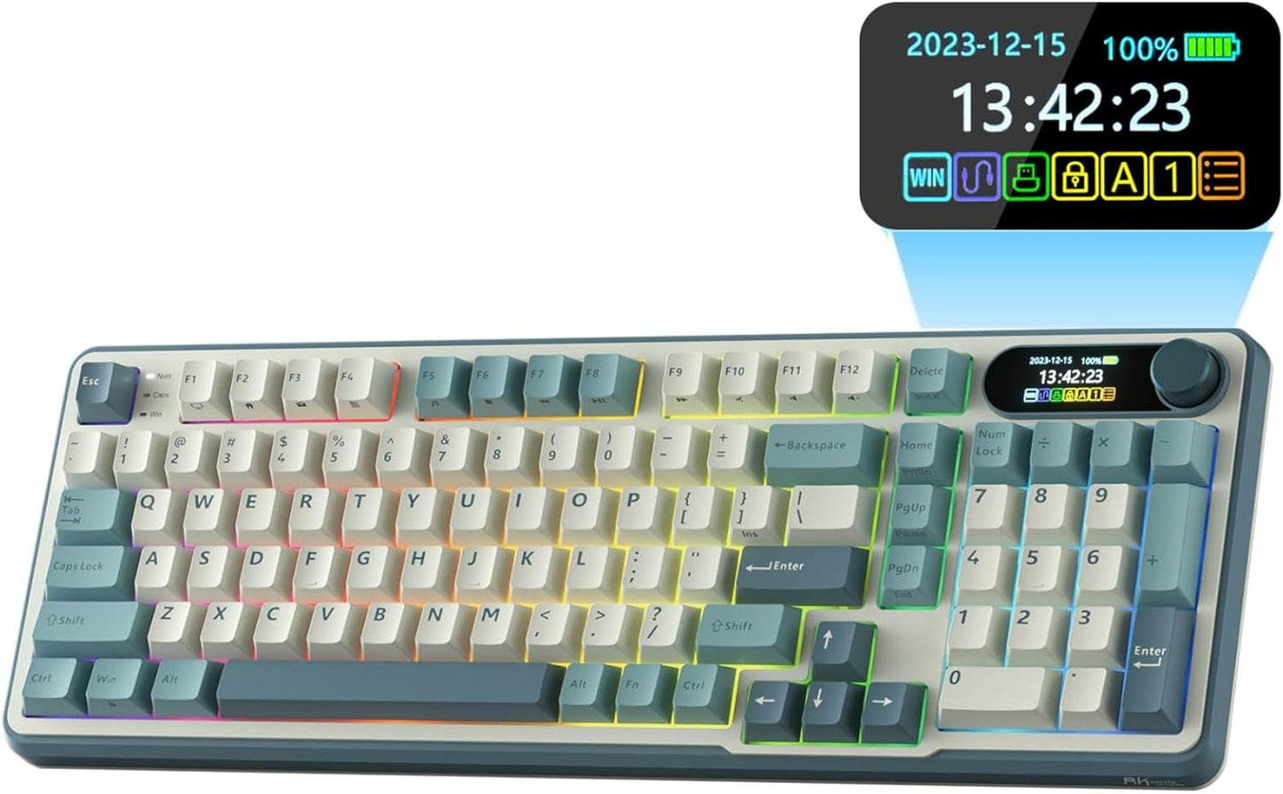RK ROYAL KLUDGE S98 Mechanical Keyboard w/Smart Display & Knob, Top Mount 96% Wireless Mechanical Keyboard BT/2.4G/USB-C, Hot Swappable, Software Support, Massive Battery, 98 Keys