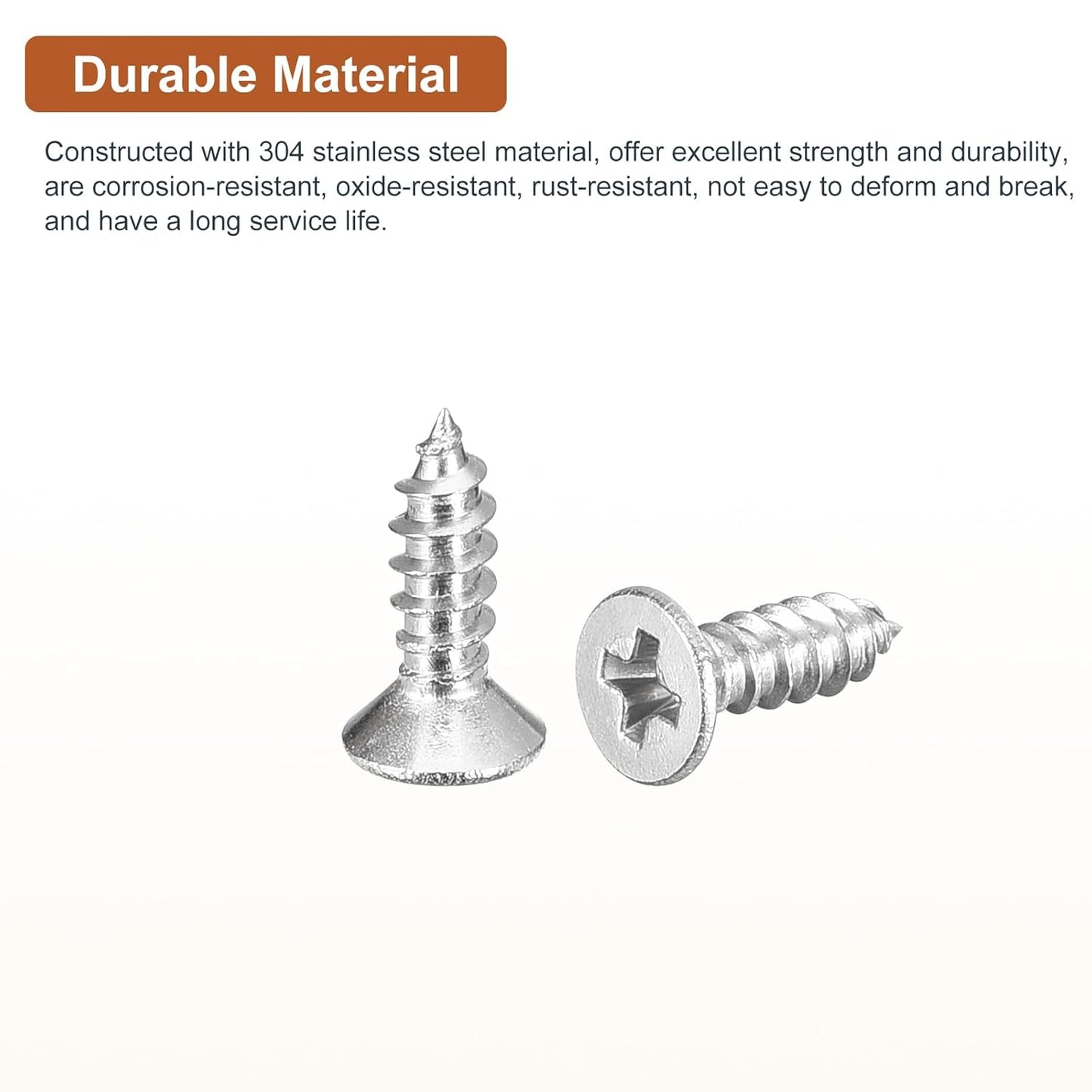 DTGN 100Pcs #6x1/2 Flat Head Wood Screws, 304 Stainless Steel Phillips Self Tapping Screws - Good for Woodworking, Furniture - Silver